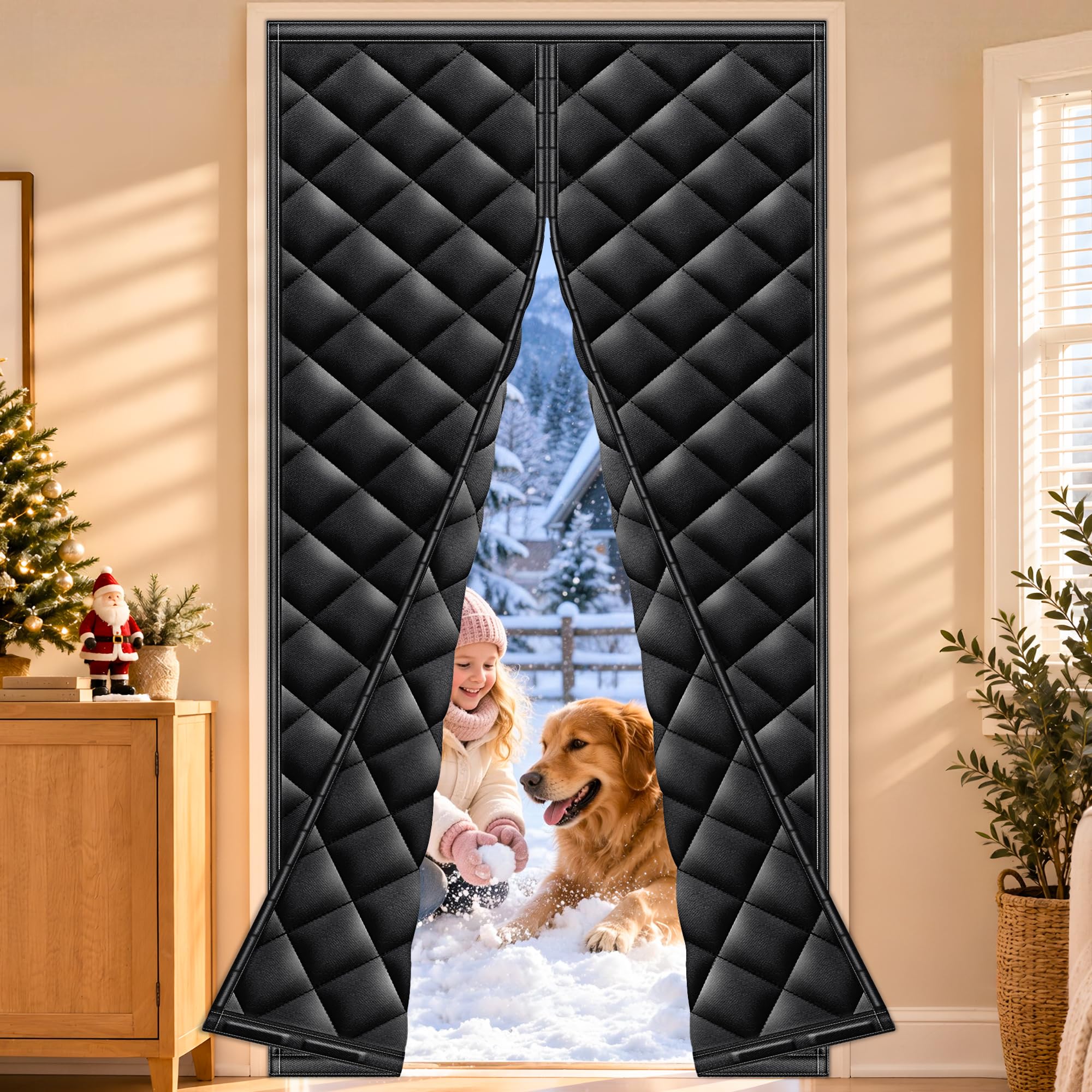 HOFUDON Magnetic Thermal Protection Curtain Door 95 x 210 cm Black