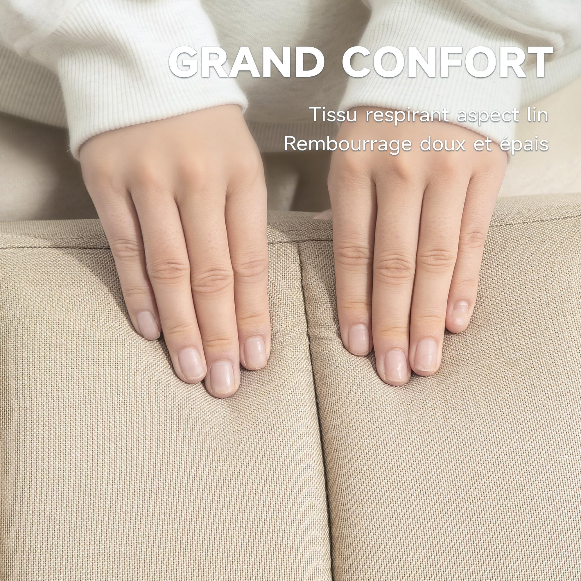 HOMCOM Canapé Convertible 2 Places Design scandinave Dossier inclinable 3 Positions Pieds Bois Tissu Aspect Lin Beige