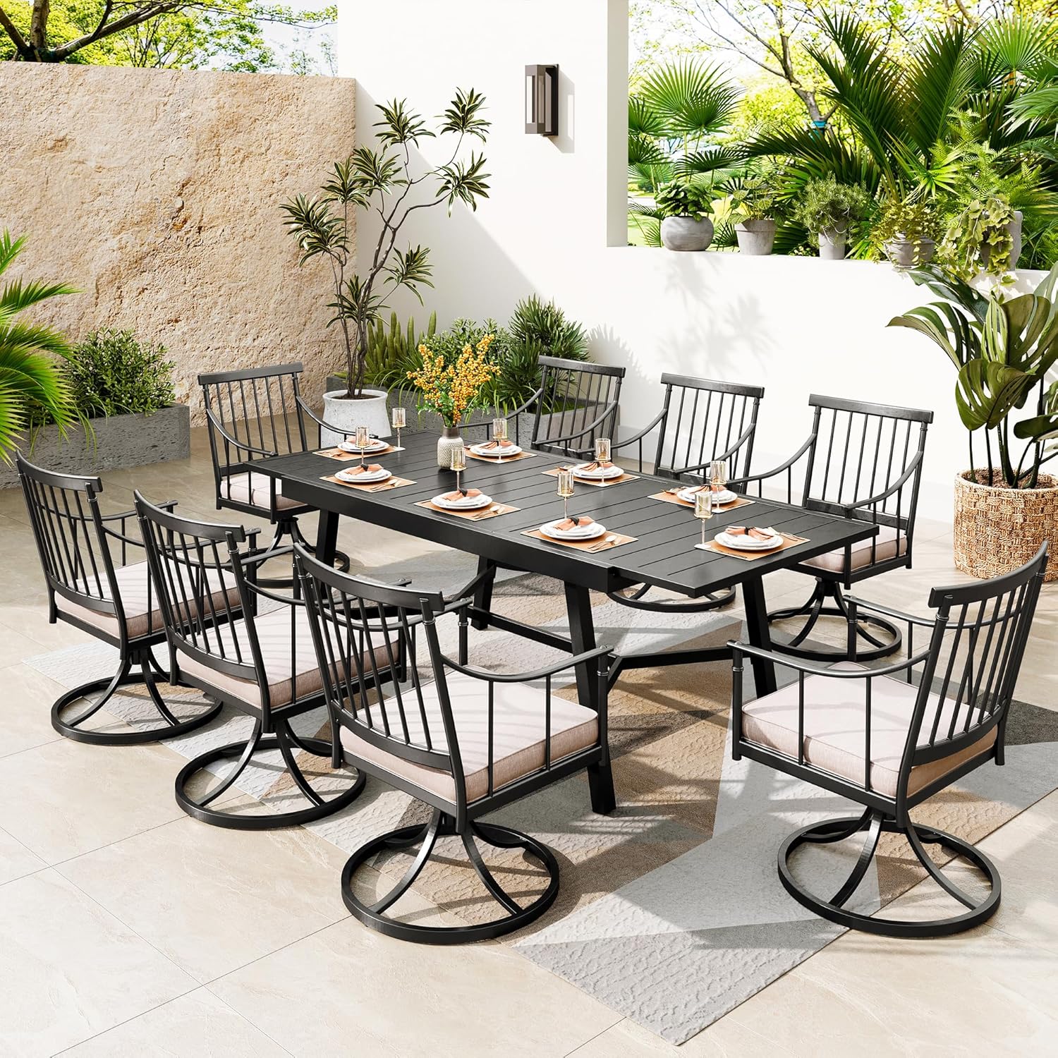 PHI VILLA Swivel Chairs Set of 2 Patio Dining Rocker Chair with Cushion Rocking Patio Furniture for Garden Backyard Bistro, Beige