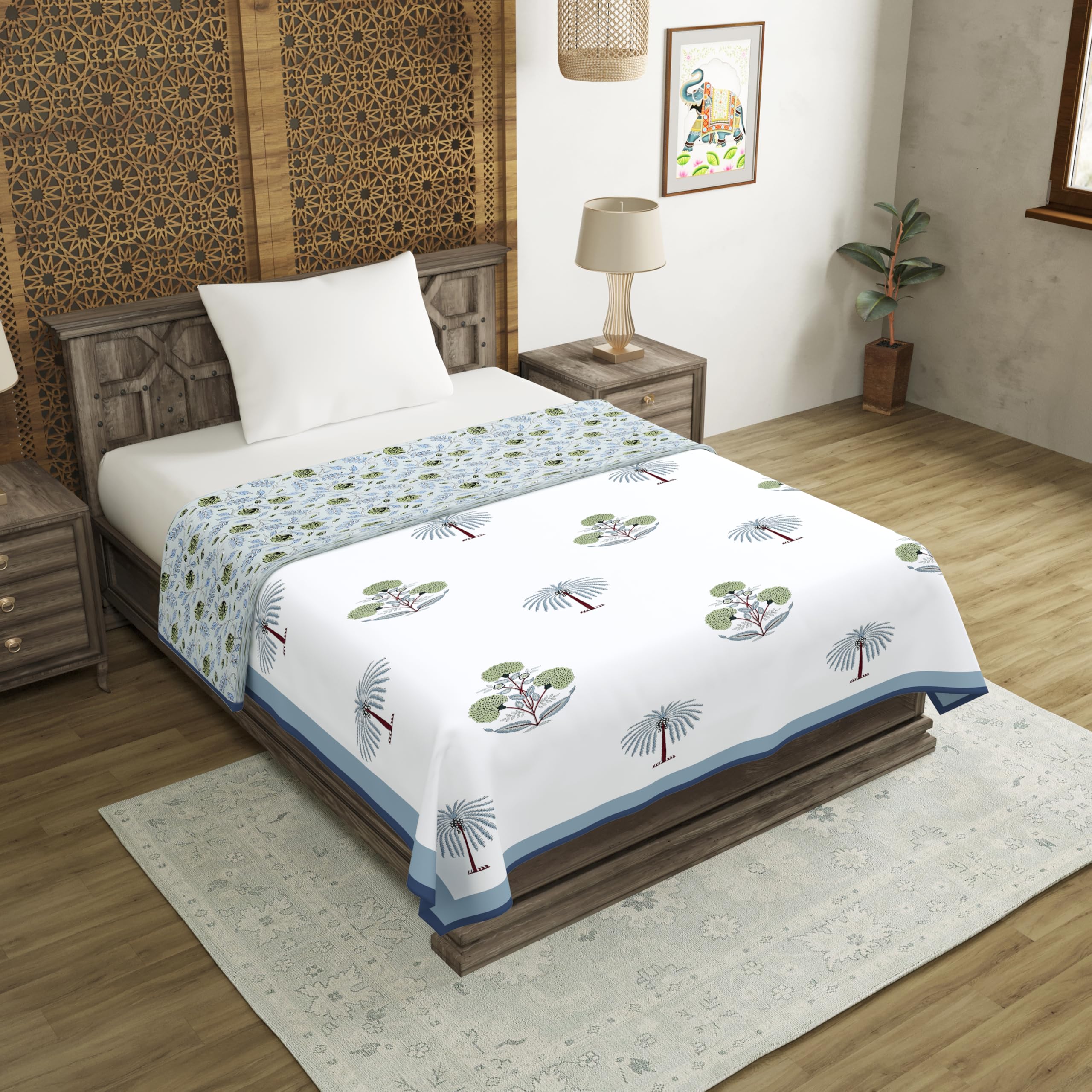 BLOCKS OF INDIA Hand Block Printed Cotton Single Size Reversible Malmal Dohar for Summer (Open Grey Motif)-image-9