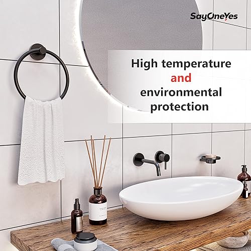 Miniatura 5 de Toallero de mano para baño montado en la pared, acero inoxidable SUS304 de alta calidad, a prueba de óxido, negro mate, toallero redondo para baño,