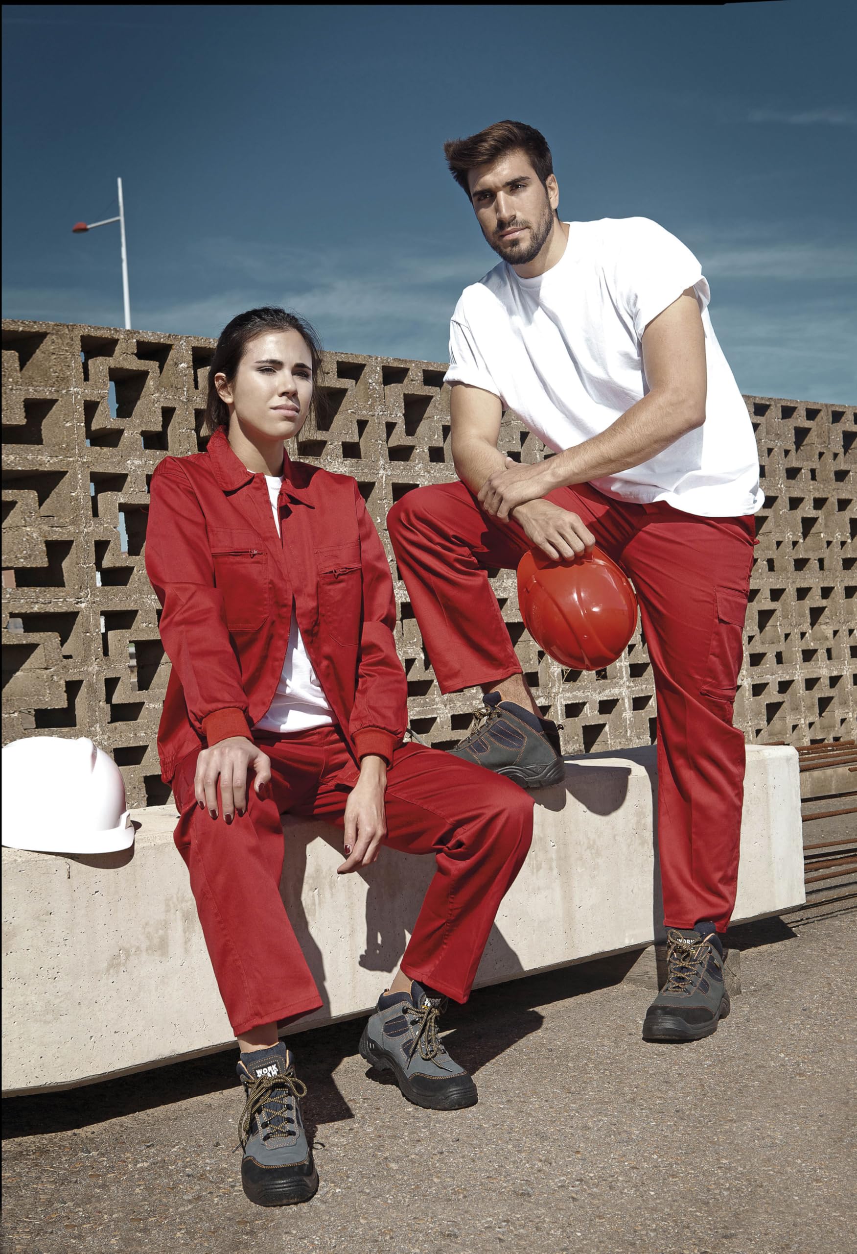 WORKTEAM Pantalón de Trabajo Multibolsillos Corte Recto Cintura Elástica