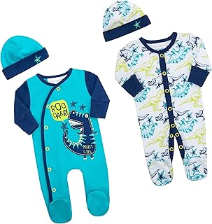 BABY TOWN Baby,Clothing,Baby Boys 0-24m,Sleepwear & Robes,Sleepsuits Babytown Baby Boys Dinosaur Sleepsuit Set - 2 Piece Babygrow, Cradle Cap Bundle