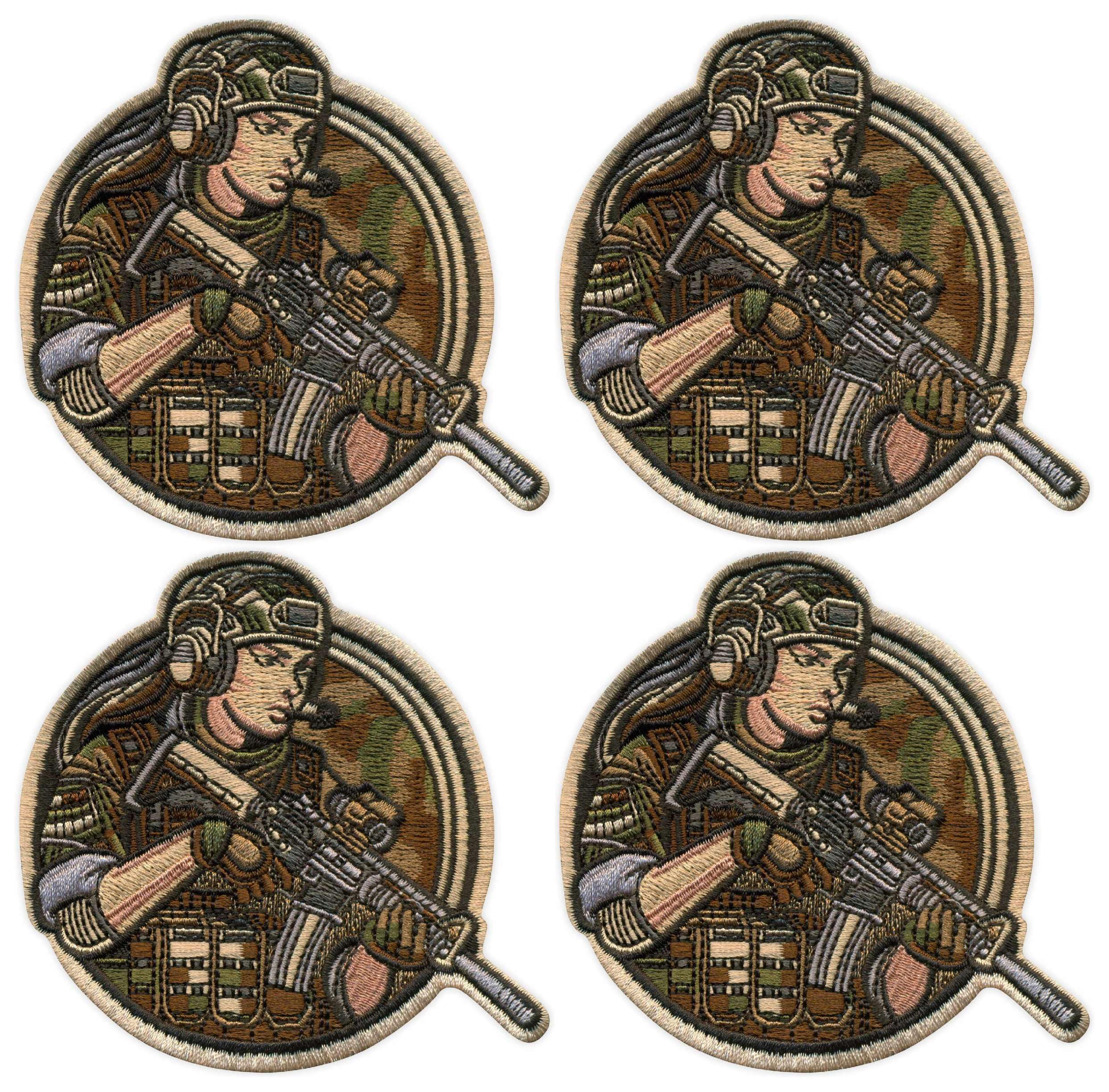 Set di quattro toppe con scritta "Tactical Girl", soldatino femminile con fucile, toppa per morale, termoadesiva, toppa ricamata, emblema