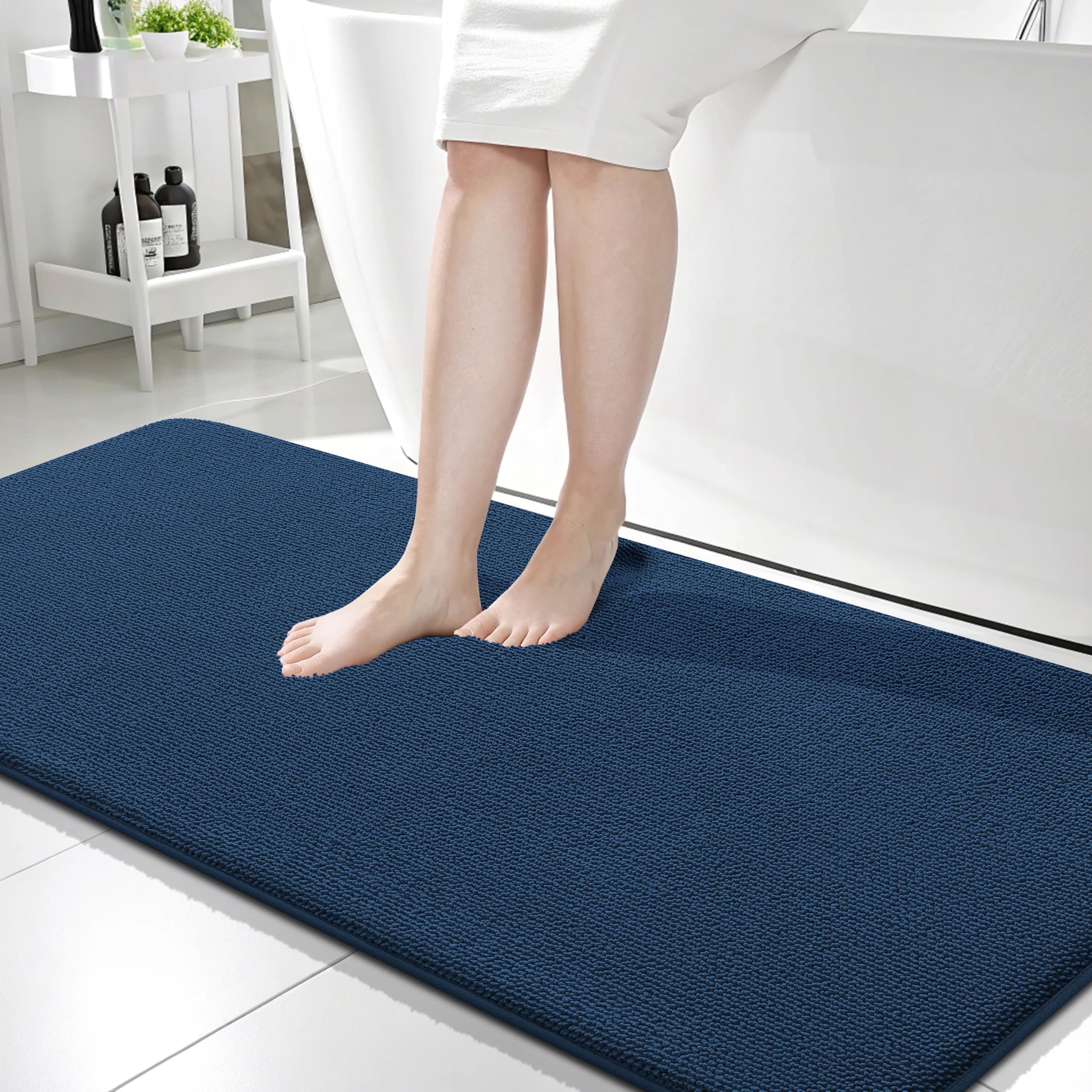 OLANLY Memory Foam Bathroom Runner Rug 59x24, Absorbent Long Bath Mat, Navy