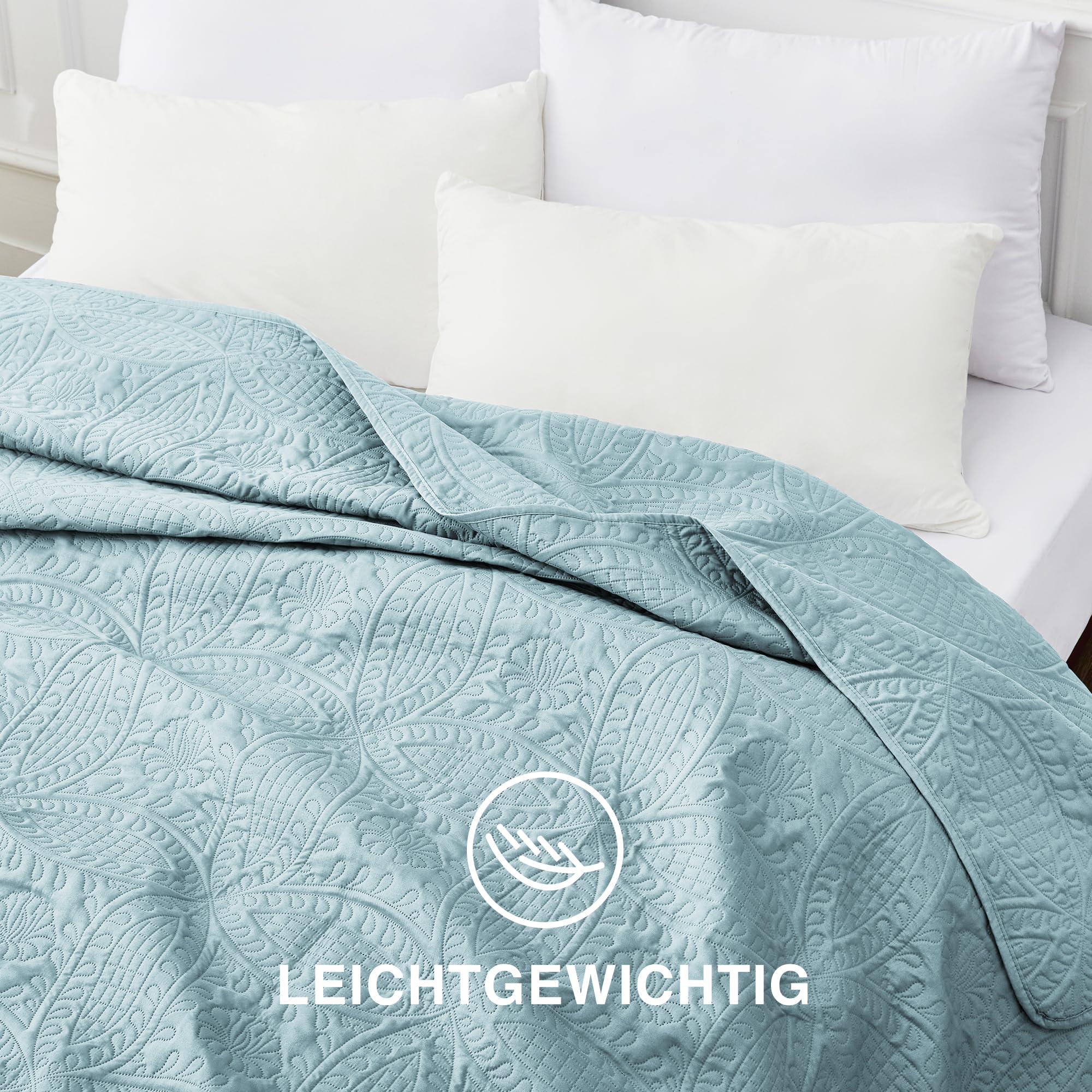 Love's cabin Tagesdecke 200x220 Spa Blau, Ultra Weiche Bett Quilt Leichte Mikrofaser Tagesdecken Bettüberwurf 200x220, Moderne Bedspread mit Münzmuster für alle Jahreszeiten (ohne Kissenbezug)
