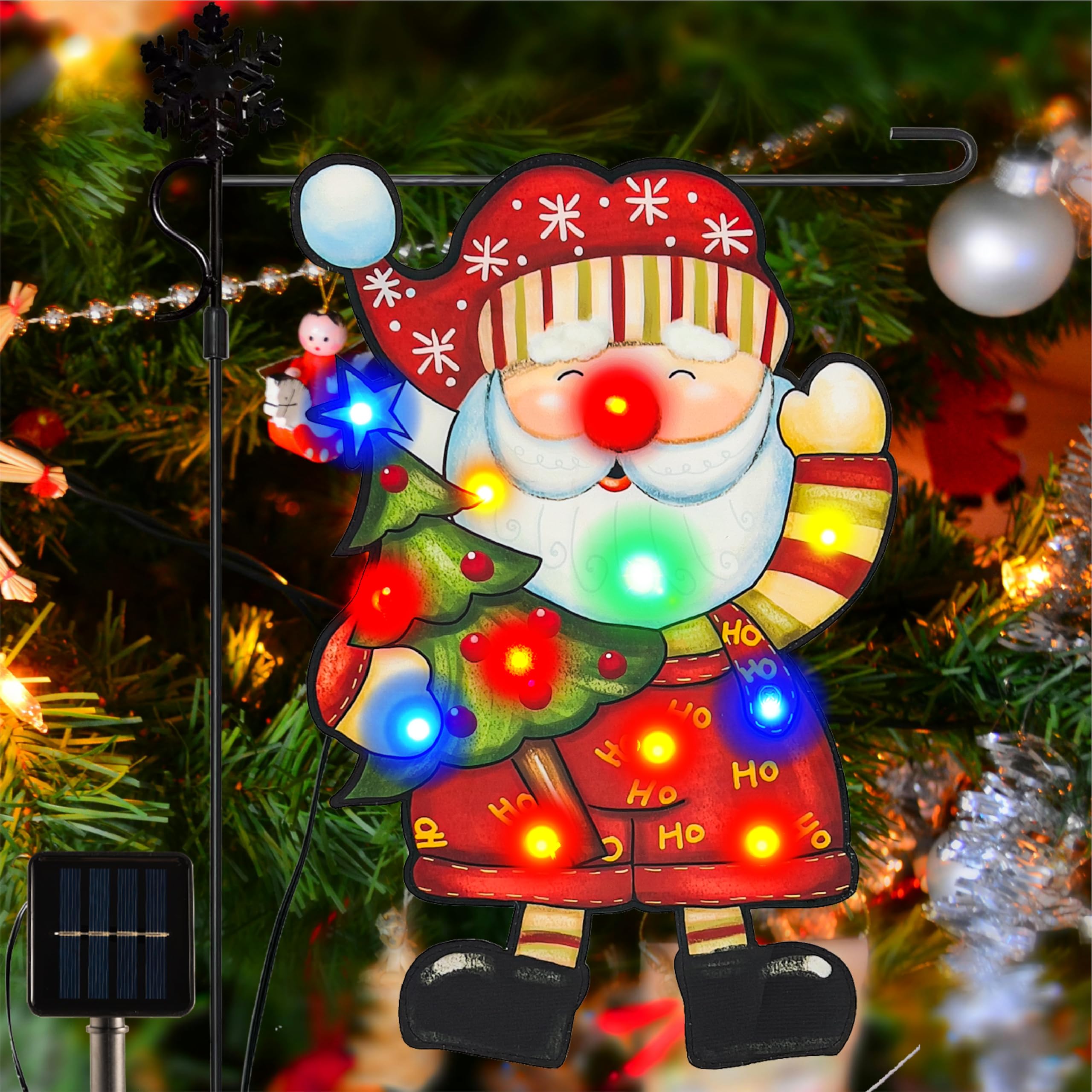 Vigor Home Christmas Solar Lighted Garden Flag 12x18, 8 Modes Double Sided HOHOHO Santa Claus Yard Flags,Led Holiday Outdoor Decorations for Xmas Patio Lawn Porch