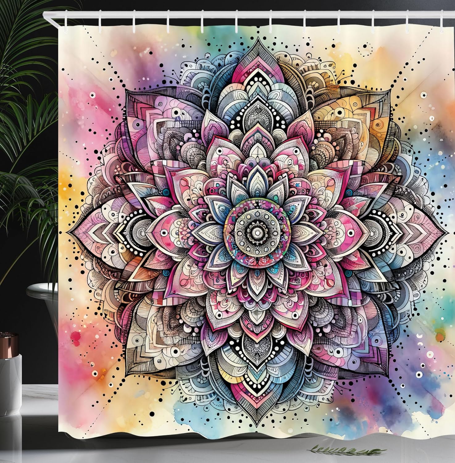 Ambesonne Pink and White Shower Curtain, Ornamental Butterflies and Hearts on a High Heel Shoe Feminine Pattern, Cloth Fabric Bathroom Decor Set with Hooks, 69" W x 70" L, Pale Pink White