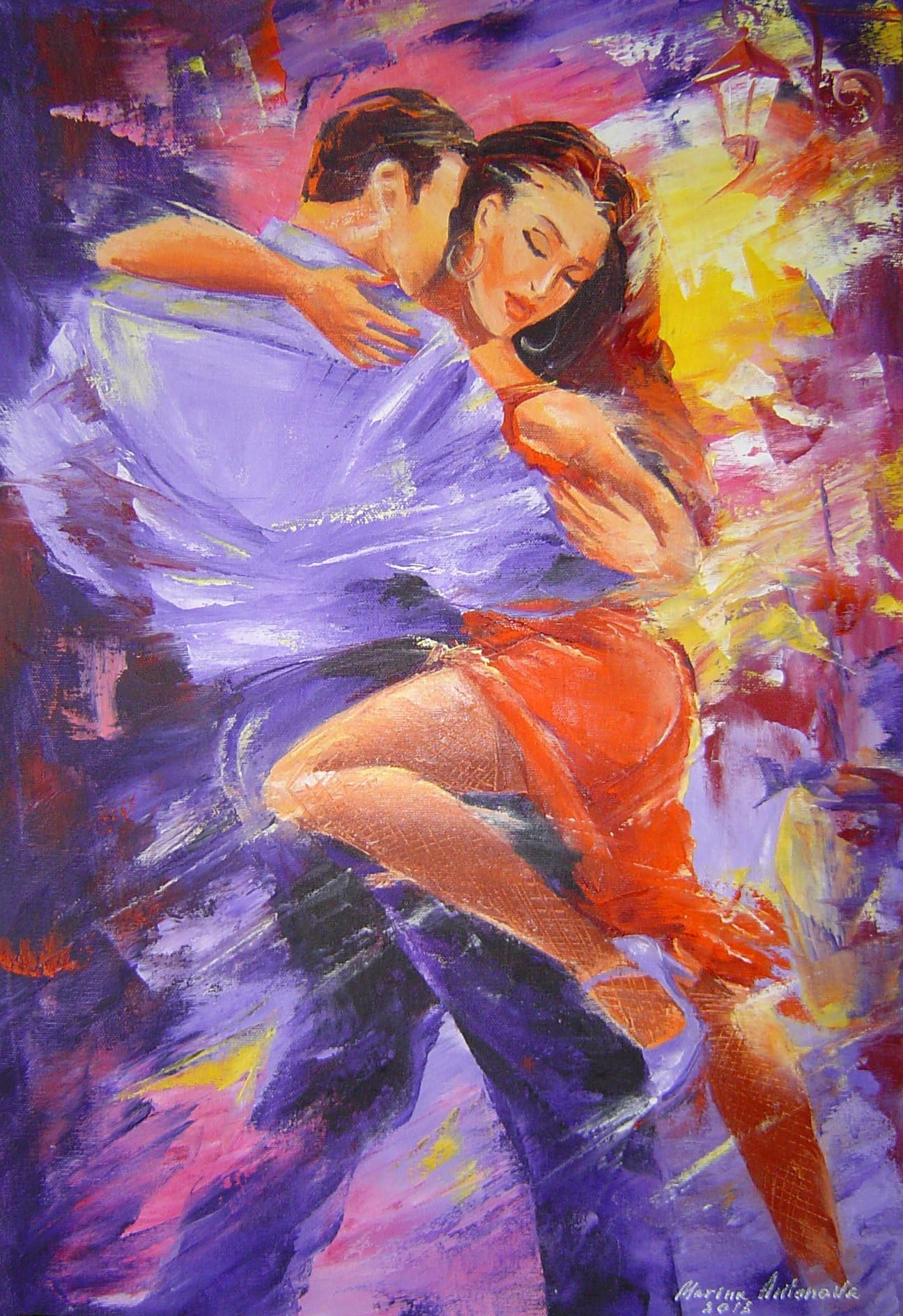 Oil on Canvas Original Tango Dancers Painting 15 x 22 by Marina Antonova