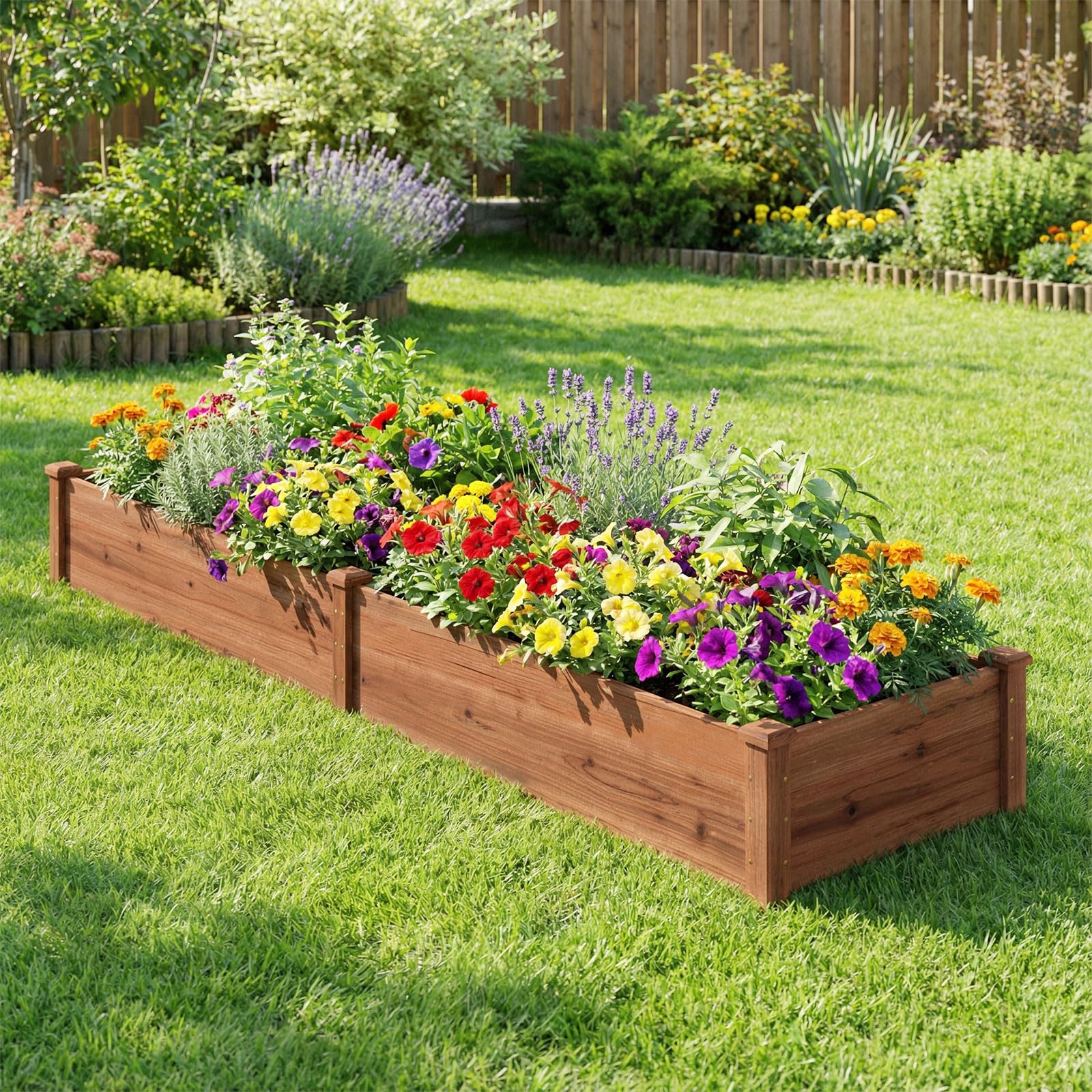 RELAX4LIFE Carré Potager en Bois de Sapin sans Fond, Jardinière Rectrangulaire Imperméable pour Légumes Fleurs Fruits, Bac à Plantes pour Cour Jardin Pelouse, 240X60X25 CM (Marron)