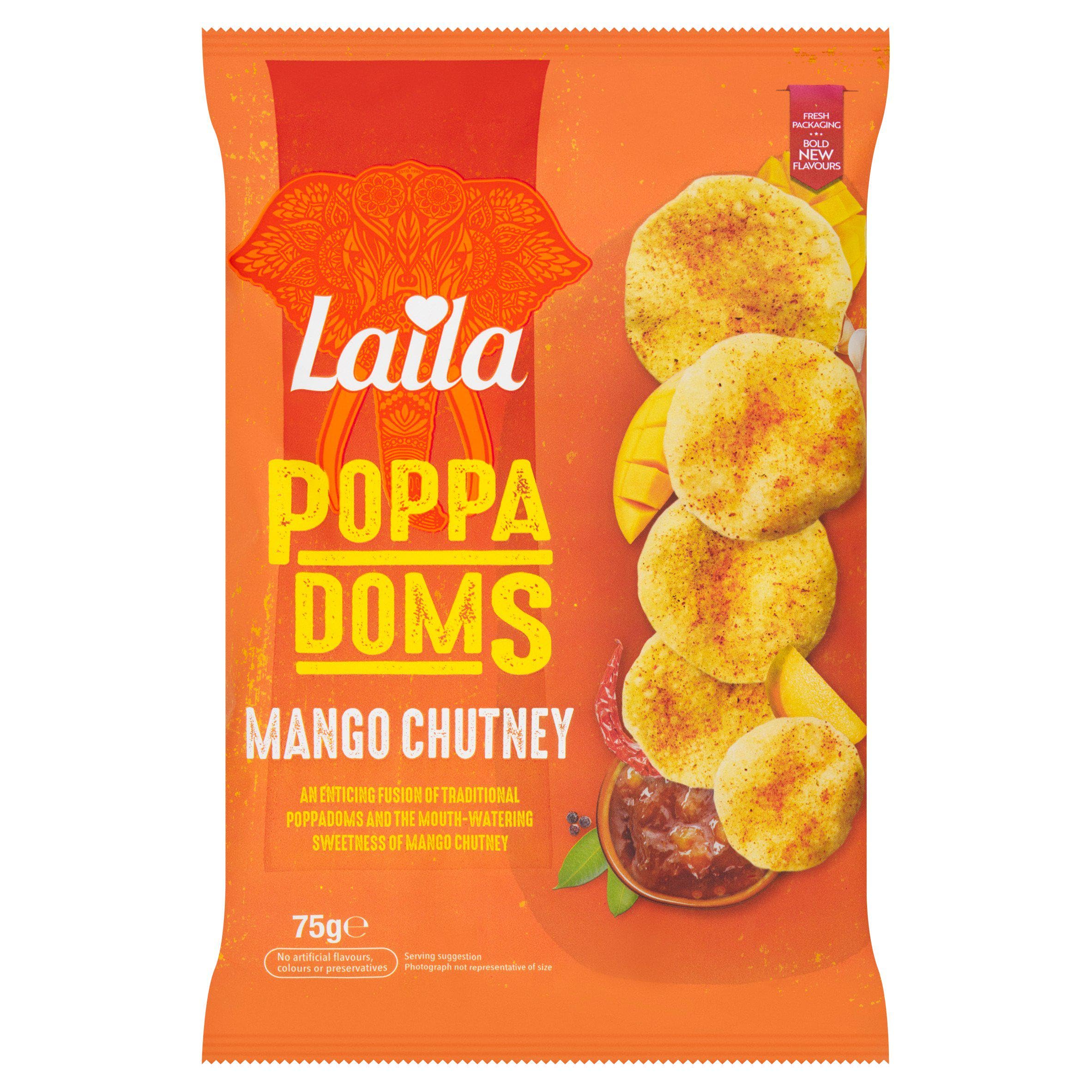 Laila Mango Chutney Poppadoms 75 g (Case of 12)
