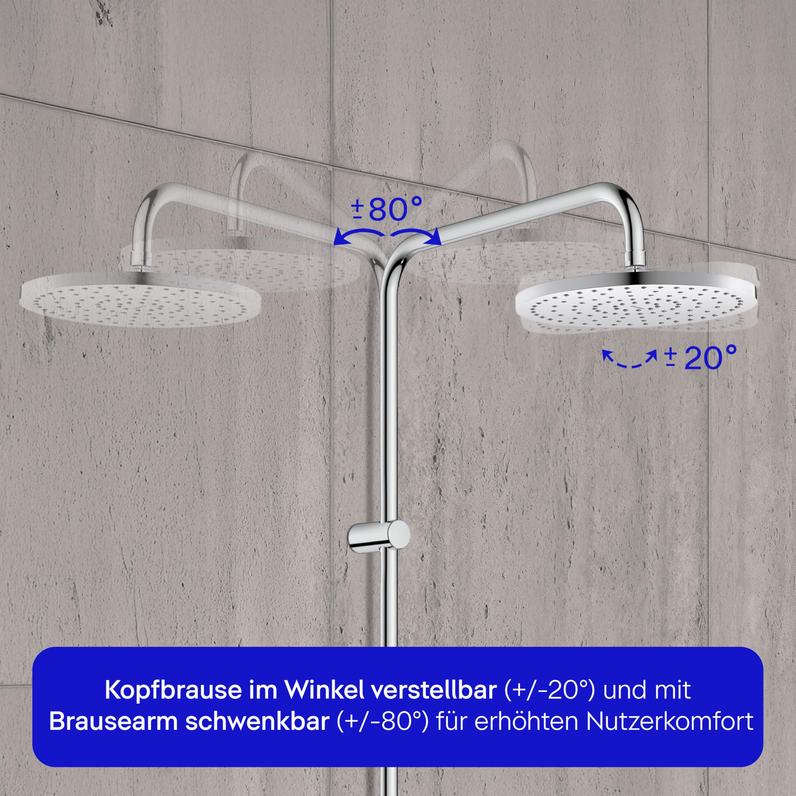 Duravit Reno Duschsystem, wassersparende Regendusche Ø 25 cm mit Umsteller, Duschset ohne Armatur, Handbrause mit Schlauch und 3 Strahlarten, ideal für Renovierungen, Chrom
