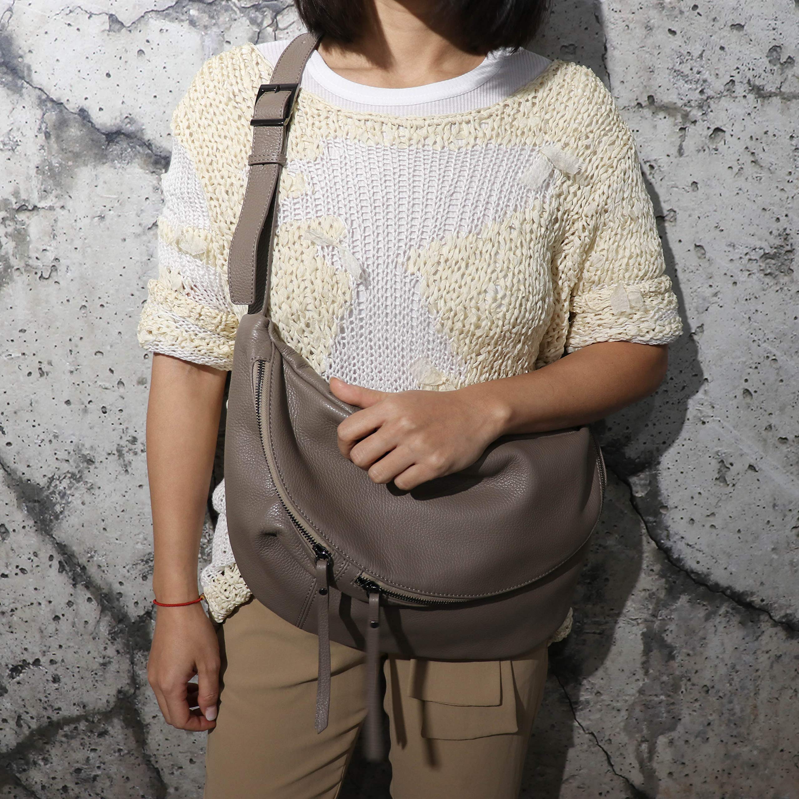 SH Leder prawdziwa skóra damska/męska saszetka na pierś unisex na festiwal, podróż, duża saszetka biodrowa, torba Crossbody, skórzana torba damska 49x28cm Daniela G768, beżowy, Gross