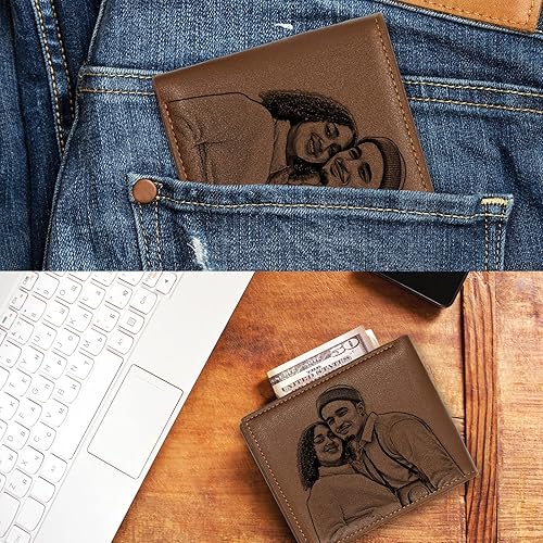 Miniatura 7 de Carteras personalizadas para hombres con imagen, cartera de fotos de cuero grabada personalizada para papá, hijo, marido, novio, amigo, día del