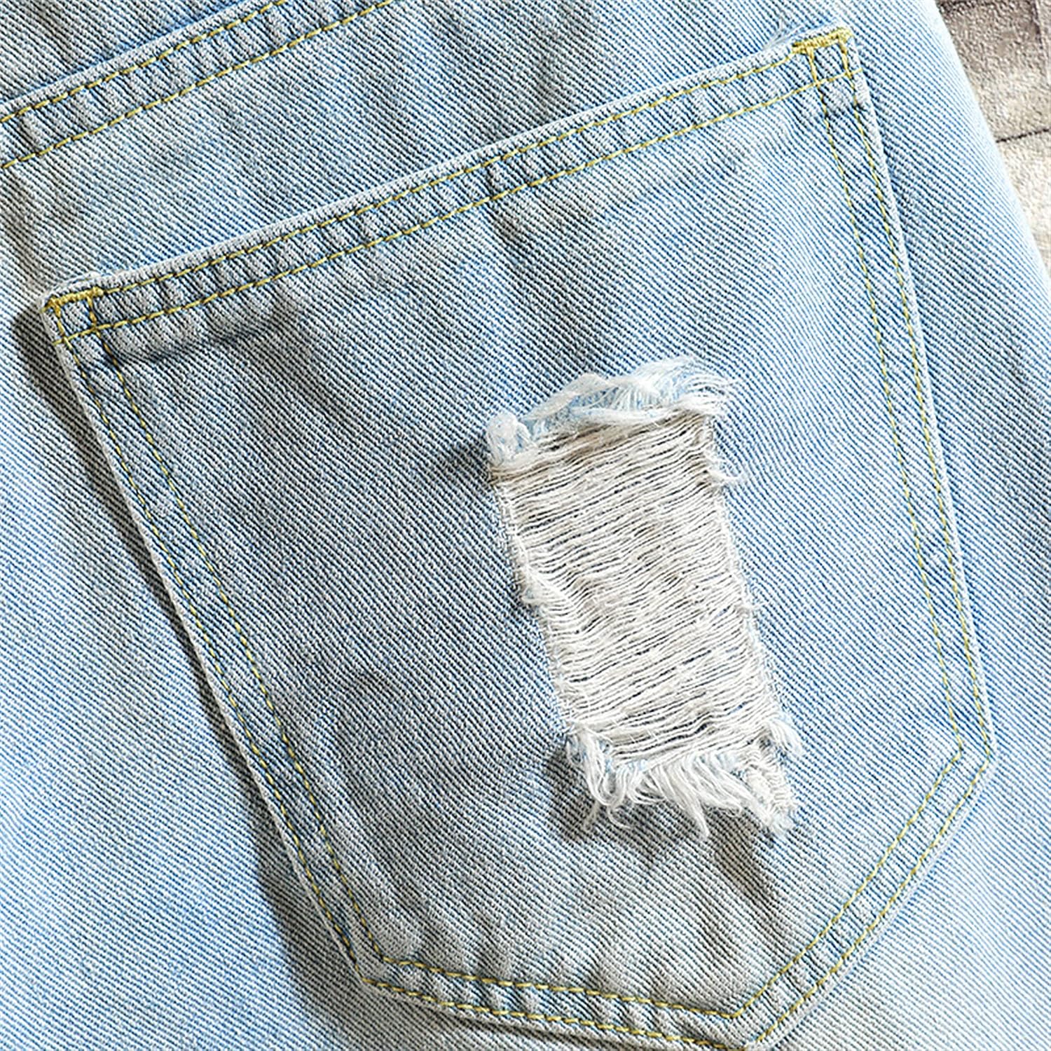 DGHM-JLMY Men's Ripped Straight Loose Casual Jeans Short Raw Trim Fashion Washed Short Jeans Regular Distressed Denim Shorts
