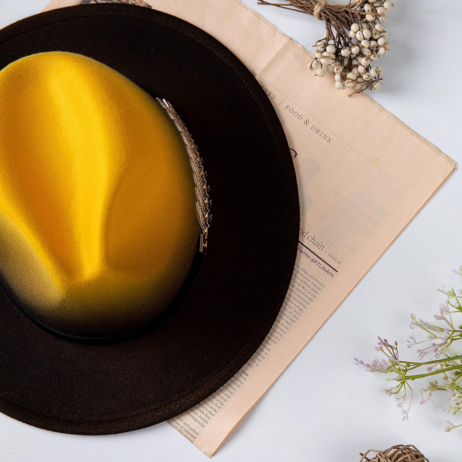 Gossifan Women Gradient Color Fedora Wide Brim Felt Panama Hat with Belt Buckle - Image 4