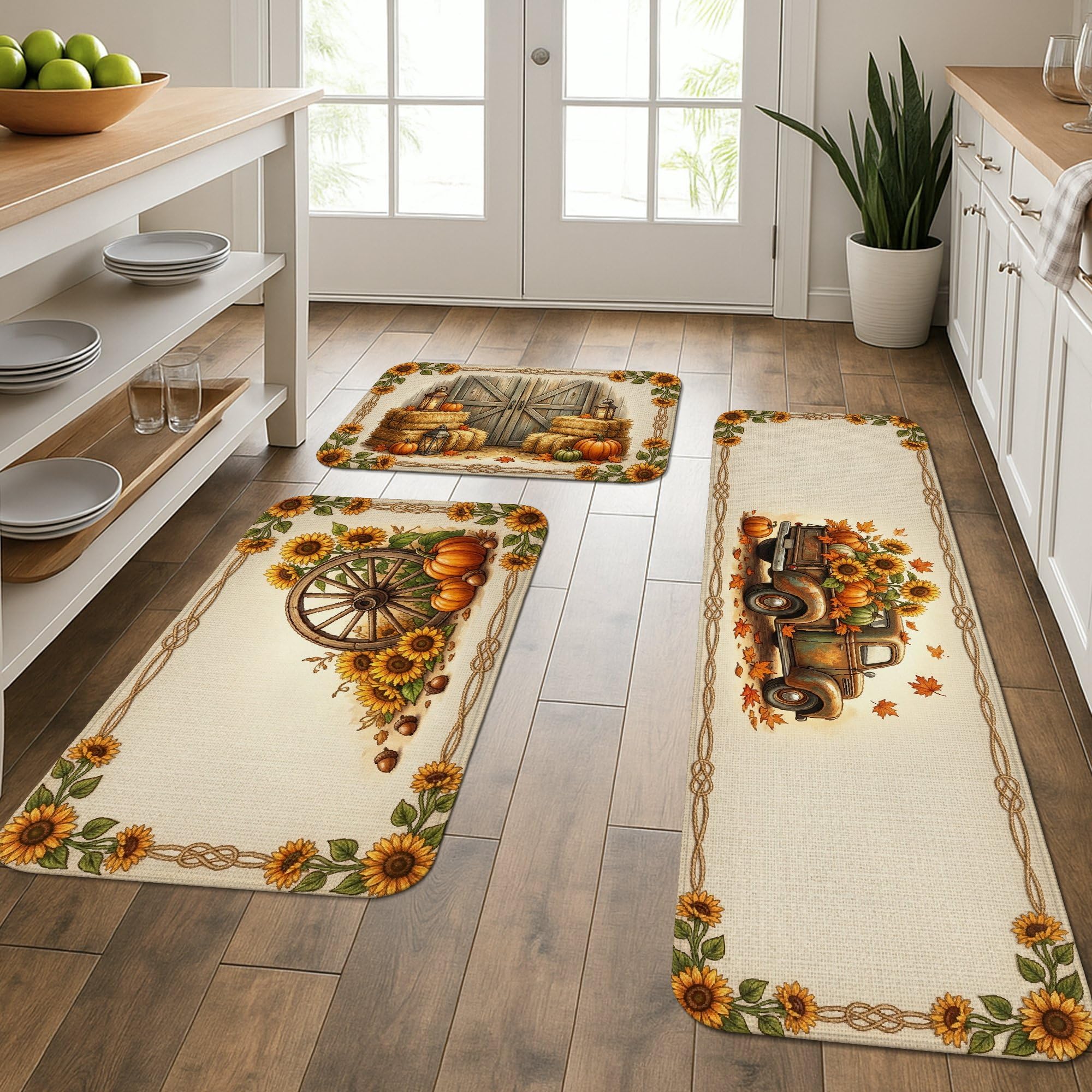 Tapis de sol cuisine épais lavable lot de 3 tapis de cuisine citrouilles et tournesol