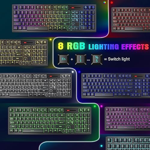 Miniatura 3 de MOOJAY Combo de teclado y mouse inalámbricos con retroiluminación RGB, teclado inalámbrico recargable de 2.4 G para juegos con micrófono ergonómico