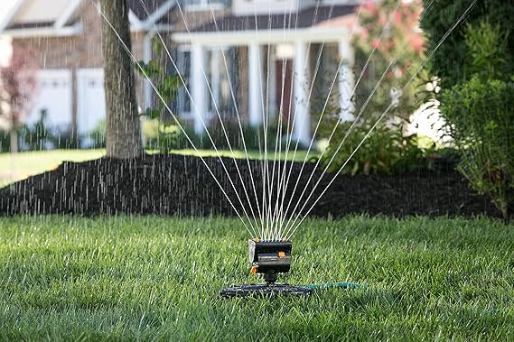 Melnor 65131AMZ MiniMax Turbo Oscillator Sprinkler, 4000 sq. ft., 4-Way Adjustable, Quick Connect Bundle, Black, Yellow