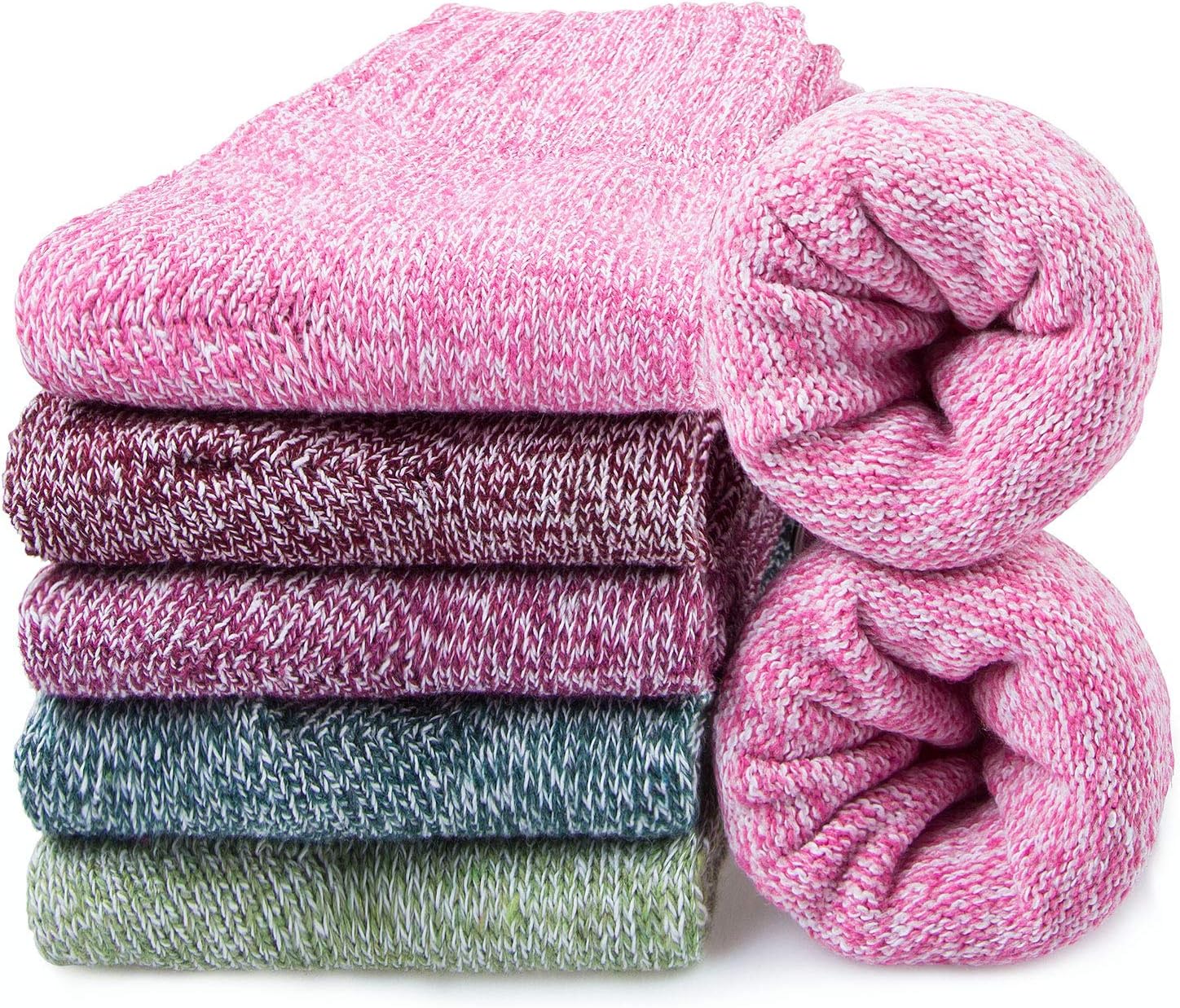 5 Pairs Merino Wool Socks Womens Winter Knit Casual Crew Warm Socks for Women