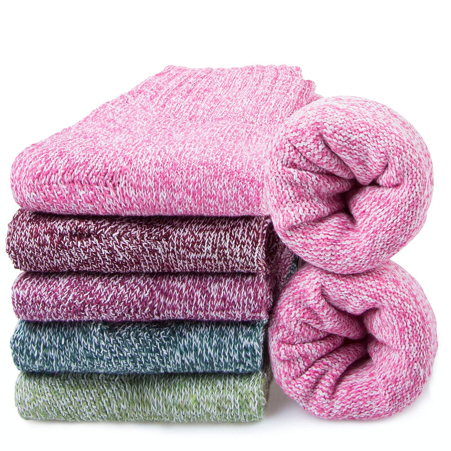 5 Pairs Merino Wool Socks Womens Winter Knit Casual Crew Warm Socks for Women