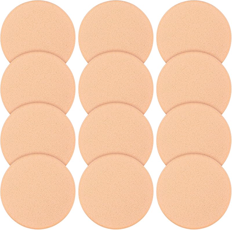 12 Pcs Round Make Up Sponges, Puffs Foam Sponges Applicator for Liquid Foundation Makeup Cosmetic, Cleanser, Wet and Dry Dual Use