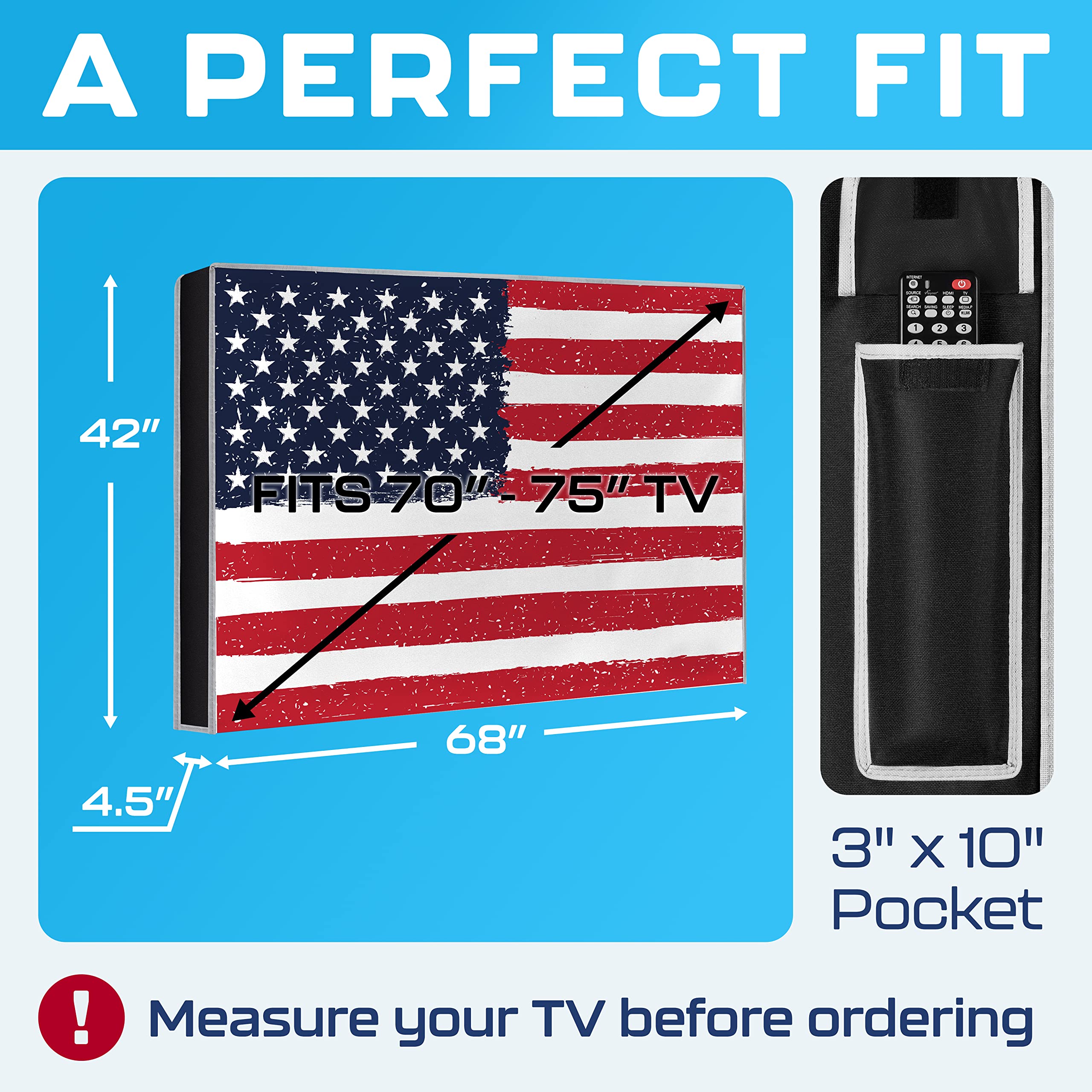 Garnetics Outdoor TV Cover 70 to 75 inch Weatherproof - Waterproof Cover for Outdoor TV, Oxford 600D TV Outdoor Cover with Interior PVC Coating, Full Protector for Flat Screen Outdoor TVs – US Flag