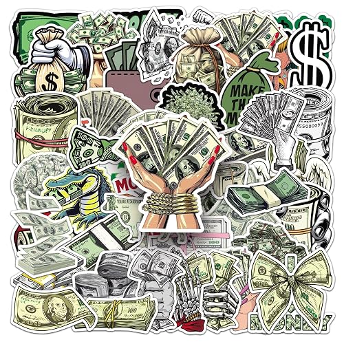 50 Pcs Cartoon Dollar Stickers - Fun Money Patterns, Premium PVC Material, Removable & Reusable, Ideal for Finance Lovers, Kids, Party Decoration