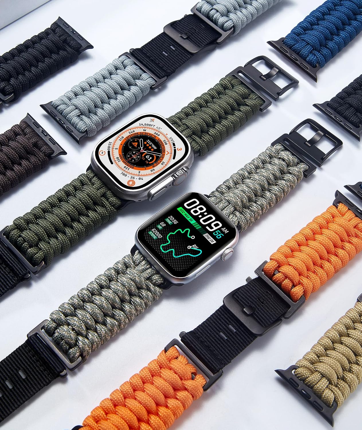 BINLUN Compatible with Apple Watch Band 49mm 46mm 45mm 44mm 42mm, Braided Paracord Nylon Replacement Strap Compatible with iWatch Ultra3 Ultra2 Ultra SE3 Series 11/10/9/8/7/SE2/SE/6/5/4/3/2/1 for Men