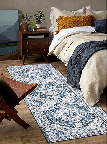 Vista 385 de Moynesa Alfombra de pasillo ultrafina lavable, vintage, de 2 pies 6 x 8 pulgadas, antideslizante, resistente a las manchas, resistente a