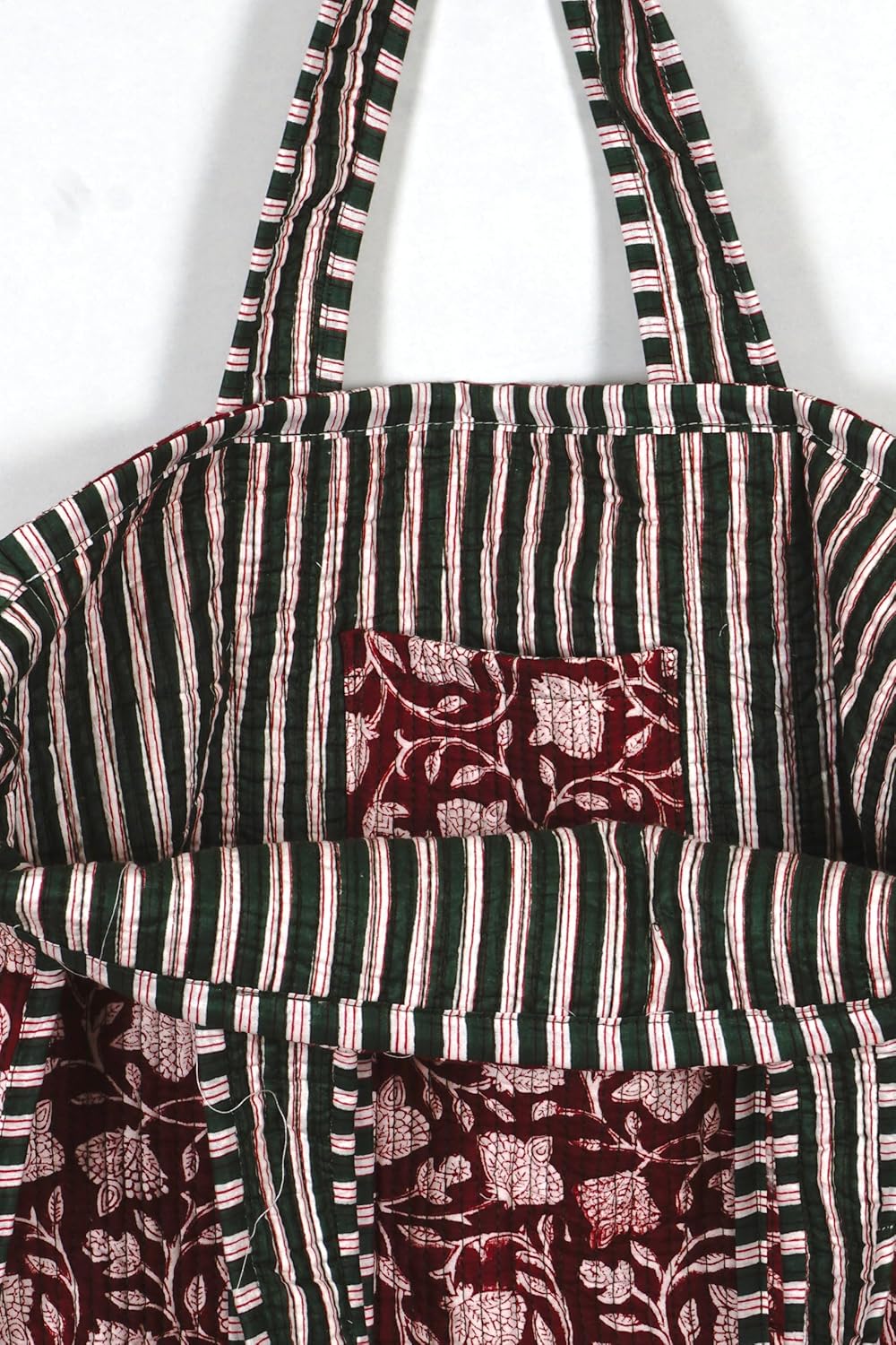 Quilted Cotton Handprinted Reversible Large multicolor Floral Tote Bag - Image 8