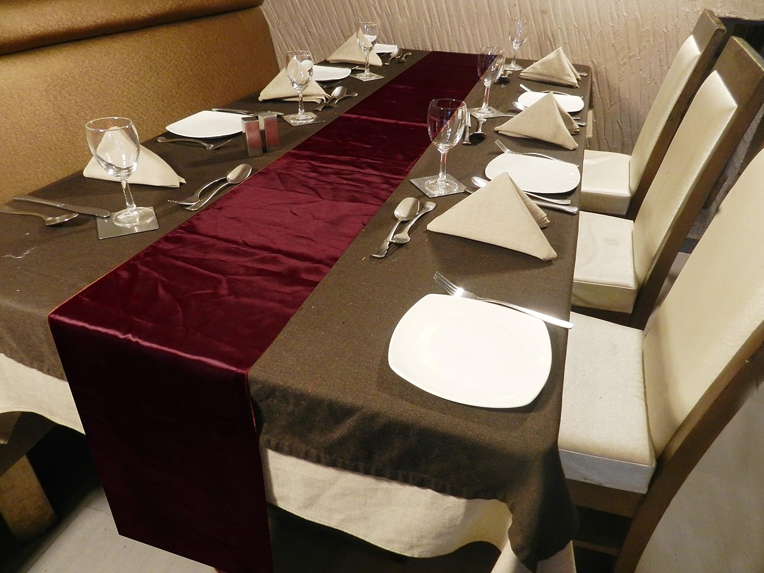 ELINA'S Pack of 15 Wedding 12 x 108 inch Satin Table Runner Wedding Banquet Decoration (15, Maroon-2)