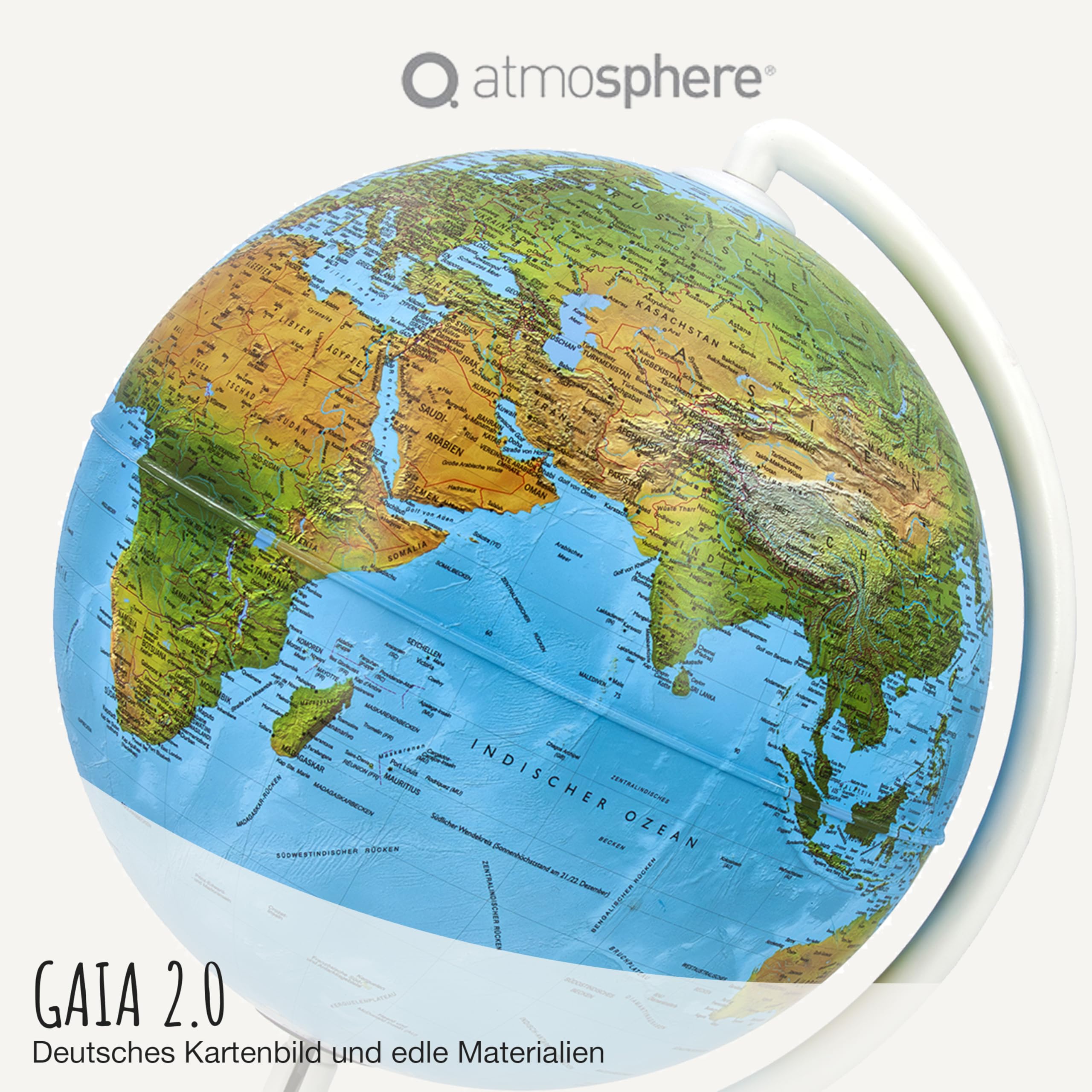 Gaia 2.0 - interaktiver 25 cm Globus mit aktueller Augmented Reality App, Leuchtglobus mit deutscher, physisch/politischer Doppelbild-Kartografie