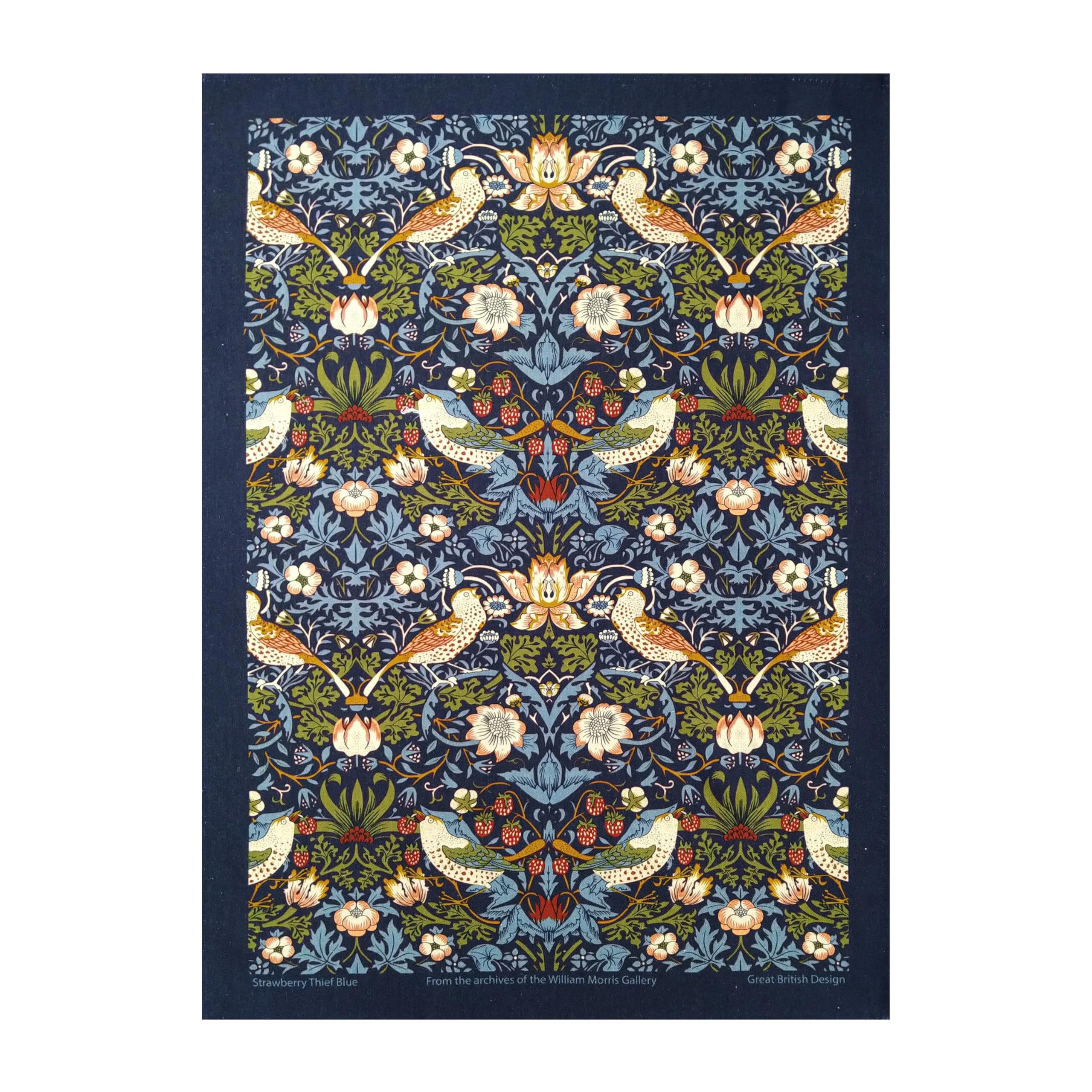 Auntie Morags Multicolour Le Chateau William Morris Strawberry Thief Navy Cotton Tea Towel Dish Cloth - Birds & Flowers Kitchen Linens Gifts