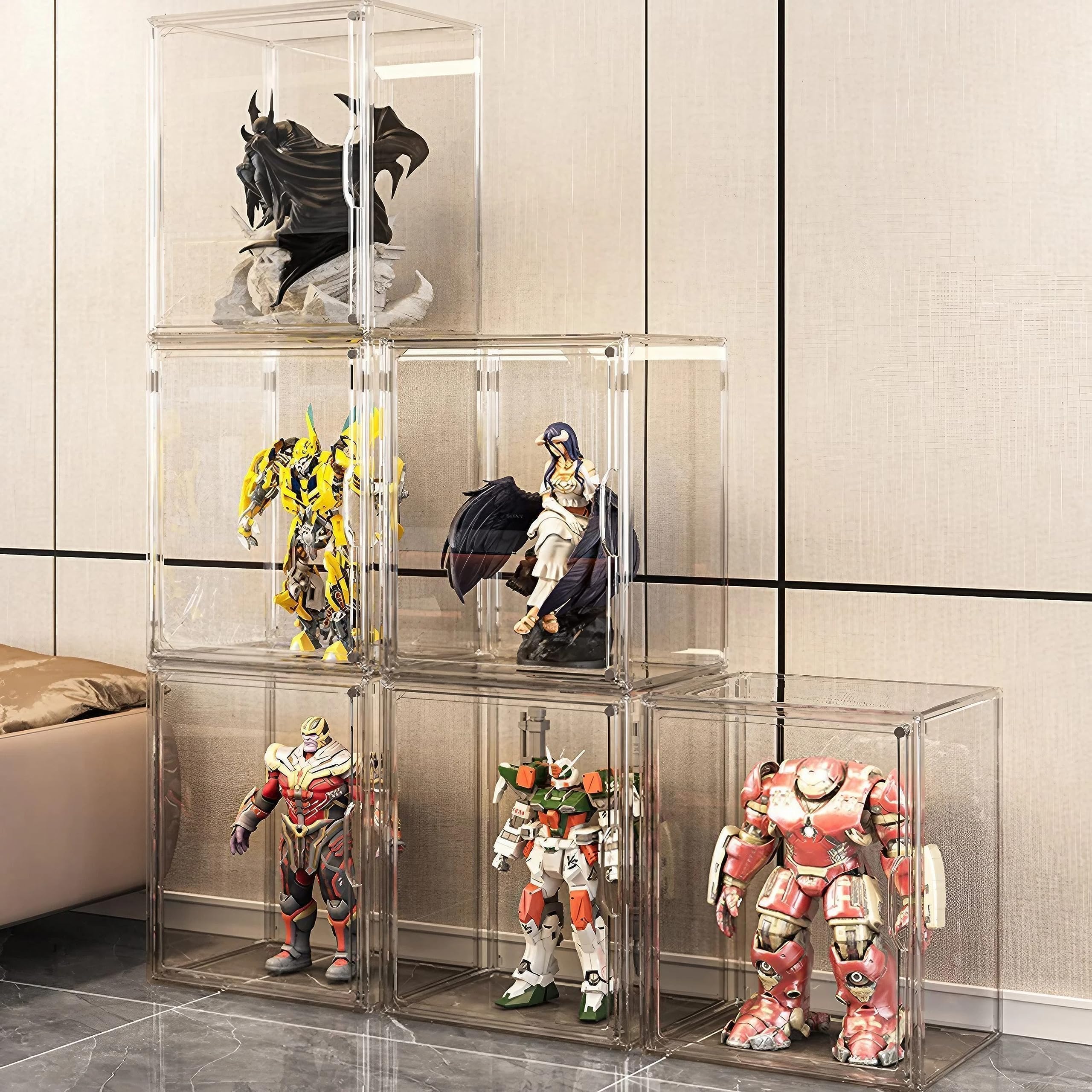 GUDEMAY Scatole di Plastica Impilabili Trasparenti con Chiusura Magnetica, Vetrina Espositiva, Teca Plexiglass per Conservazione, Figurine, Libri, Collezionismo, Scarpe, Borse e Altro (Set da 3)