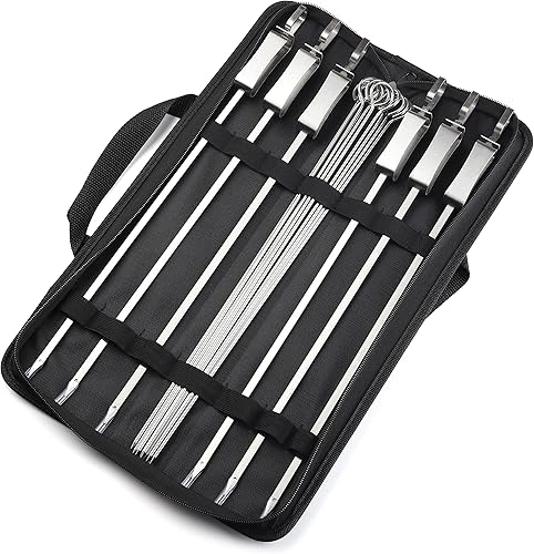 Miniatura 2 de Brochetas Kabob para asar brochetas de metal de 16 pulgadas con deslizador, pinchos reutilizables para barbacoa con bolsa de almacenamiento para