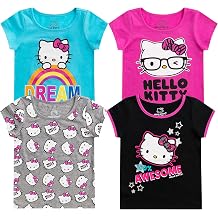 Hello Kitty Sanrio Girls 4 Pack Short Sleeve T-Shirt for Little and Big Kids