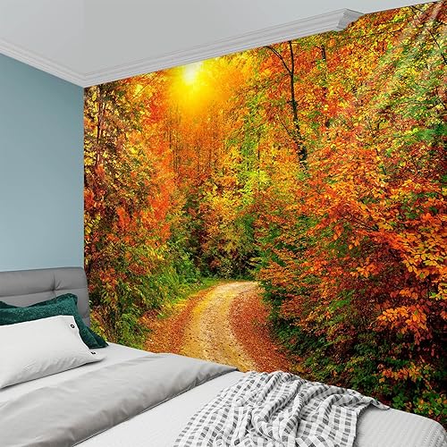 Miniatura 2 de Sevendec Tapiz de pared de otoño con diseño de flor de cerezo rosa, romántico para colgar en la pared para sala de estar, dormitorio, decoración del