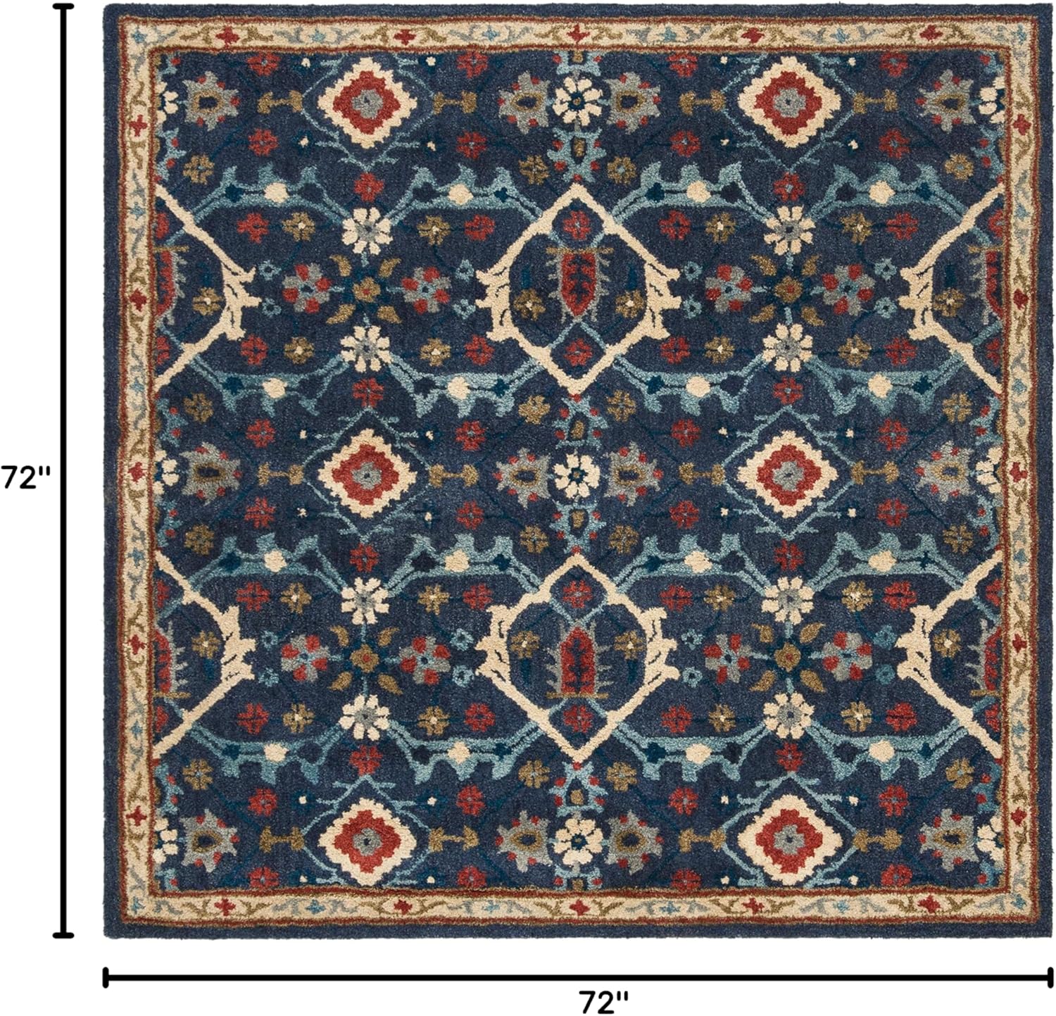 SAFAVIEH Heritage Collection Area Rug - 6' Square, Navy & Multi, Handmade Traditional Oriental Wool, Ideal for High Traffic Areas in Living Room, Bedroom (HG416N)