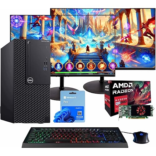 Dell OptiPlex 3060 Tower PC | Intel Core i5-8500 | 32GB RAM | 250GB NVME M.2 + 1TB SSD | Nvidia RX 550 4GB | Windows 11 Pro | AX200 WiFi 6 + Bluetooth | Dual New 24” HD Monitors (Renewed)