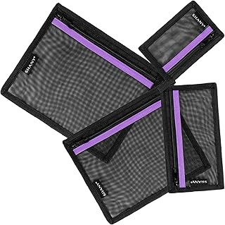 SHANY 4-in-1 Mesh Travel Toiletry and Makeup Bag Set - Assorted Sizes Cosmetic Organizers with Attaching Loops and Purple ...