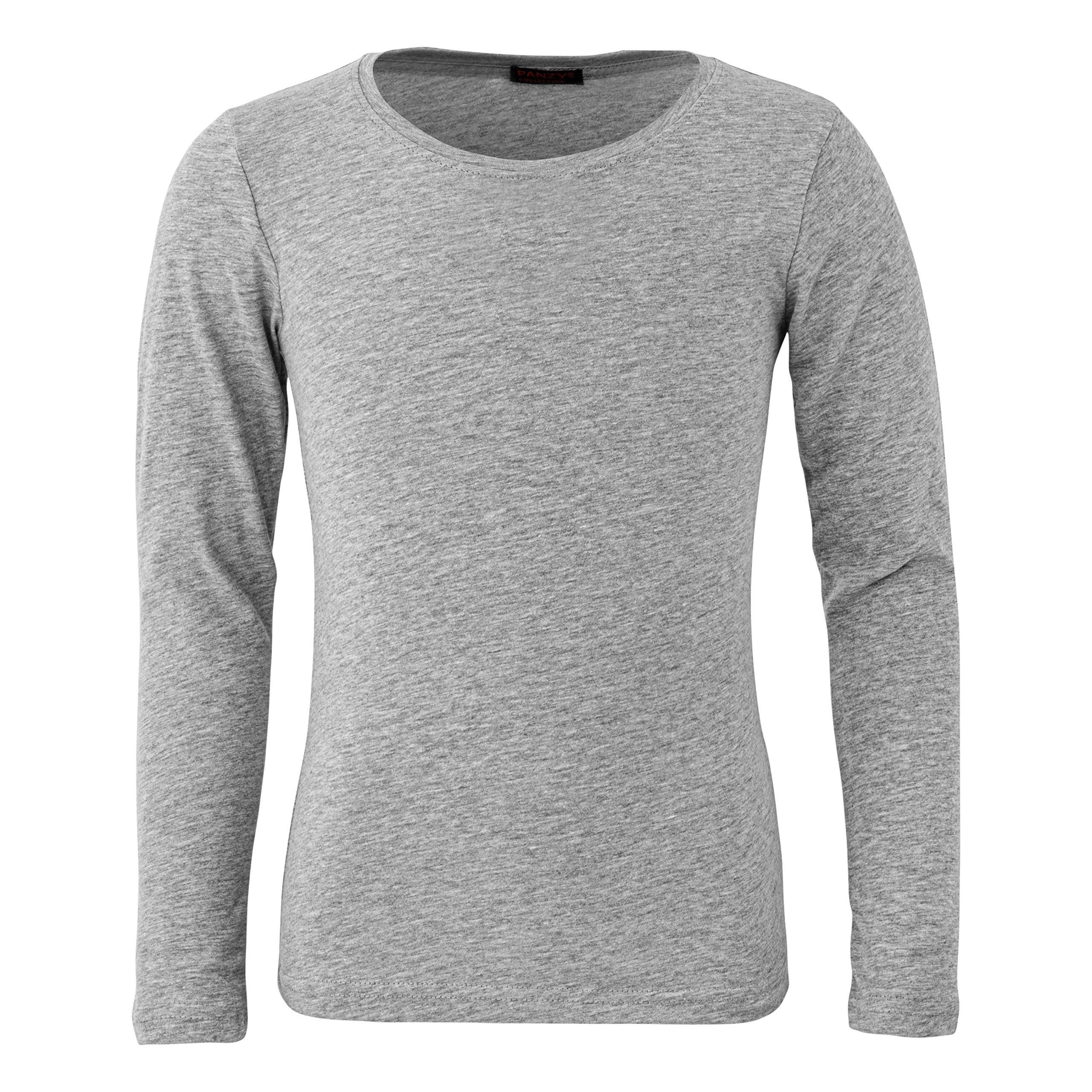 Panzy® Girls Long Sleeve Plain Basic Cotton (95%) Top Kids T-Shirt Tops Crew Uniform Tee (4/5 yrs, Grey)