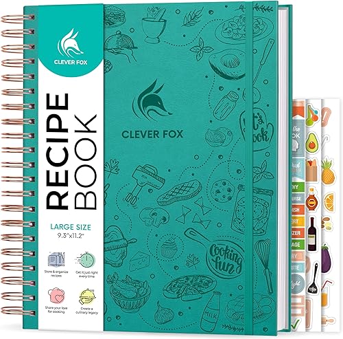 Clever Fox Libro de recetas en espiral - Libro de cocina familiar en blanco - Diario de cocina vacío - Organizador de cuaderno para escribir recetas