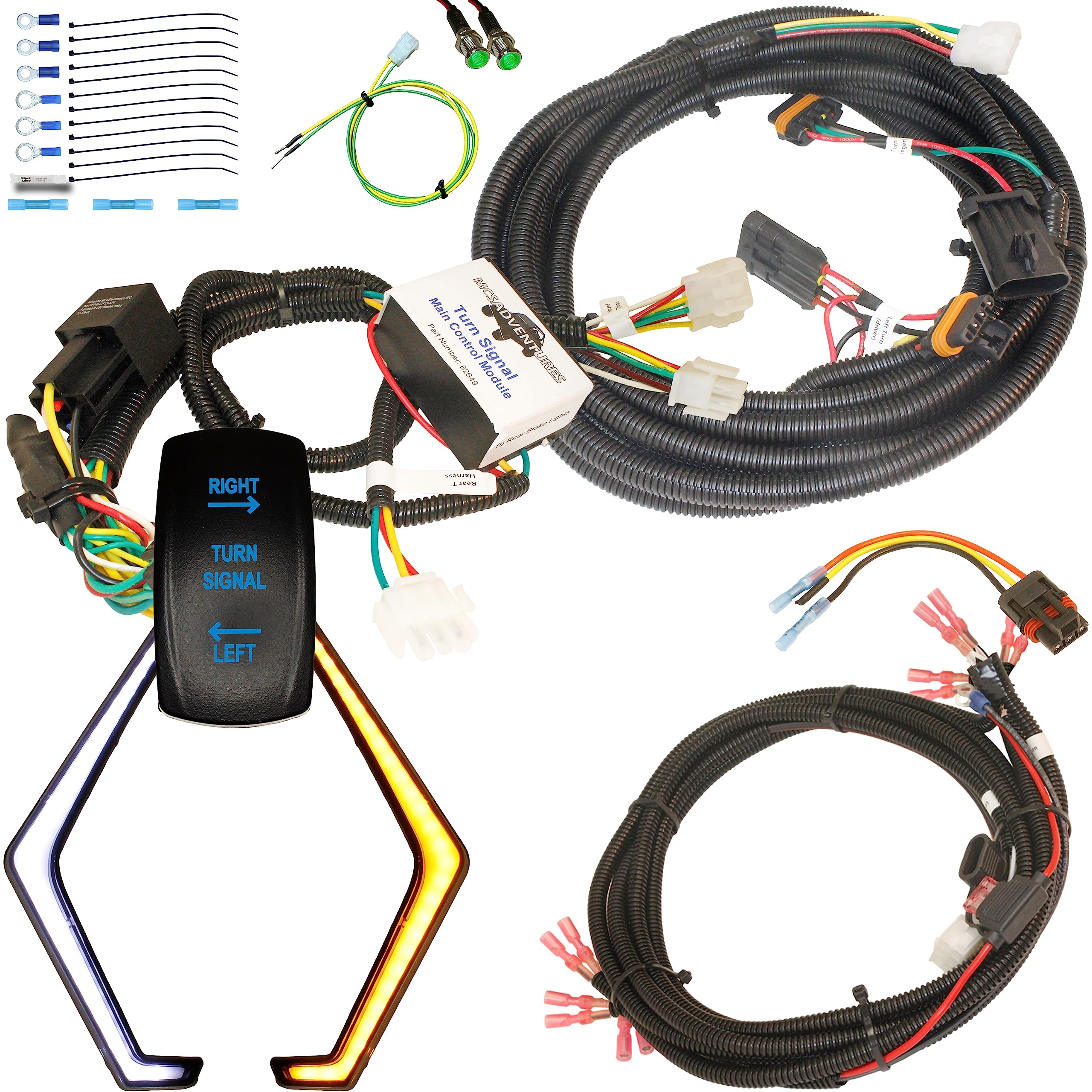 MCSADVENTURES Plug And Play Turn Signal Kit Street Legal Kit With Fang Lights For Polaris RZR 900 Trail, 19-23 RZR 1000 XP, Turbo, Turbo S, 2 Seat, 4 Seater, XP4 (Vertical Rocker Switch Blue LED)