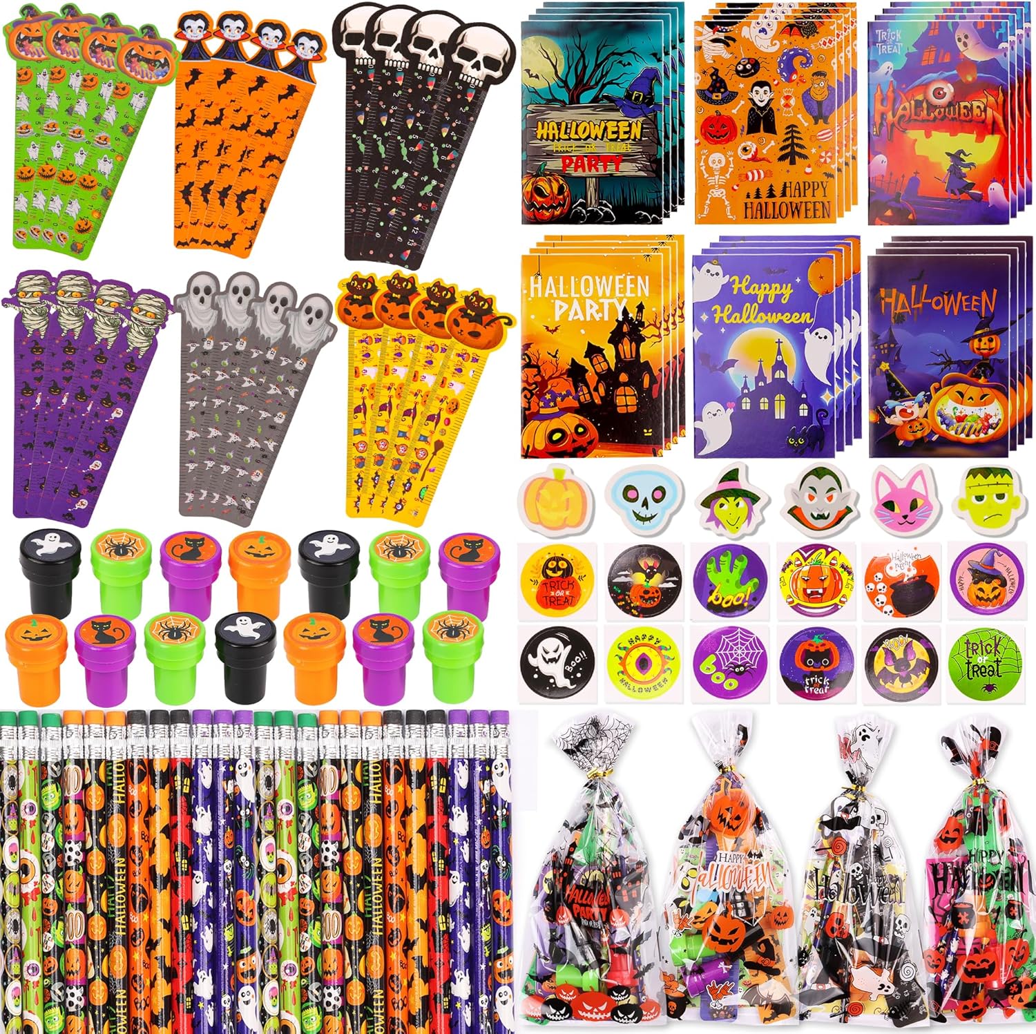 168 PCS Halloween Party Favors for Kids, 24 Pack Halloween Stationery Set Trick or Treat Gifts for Party Supplies Classroom School Reward Prizes Boys Girls Halloween Treats Carnival Goodie Bag Fillers Style 3