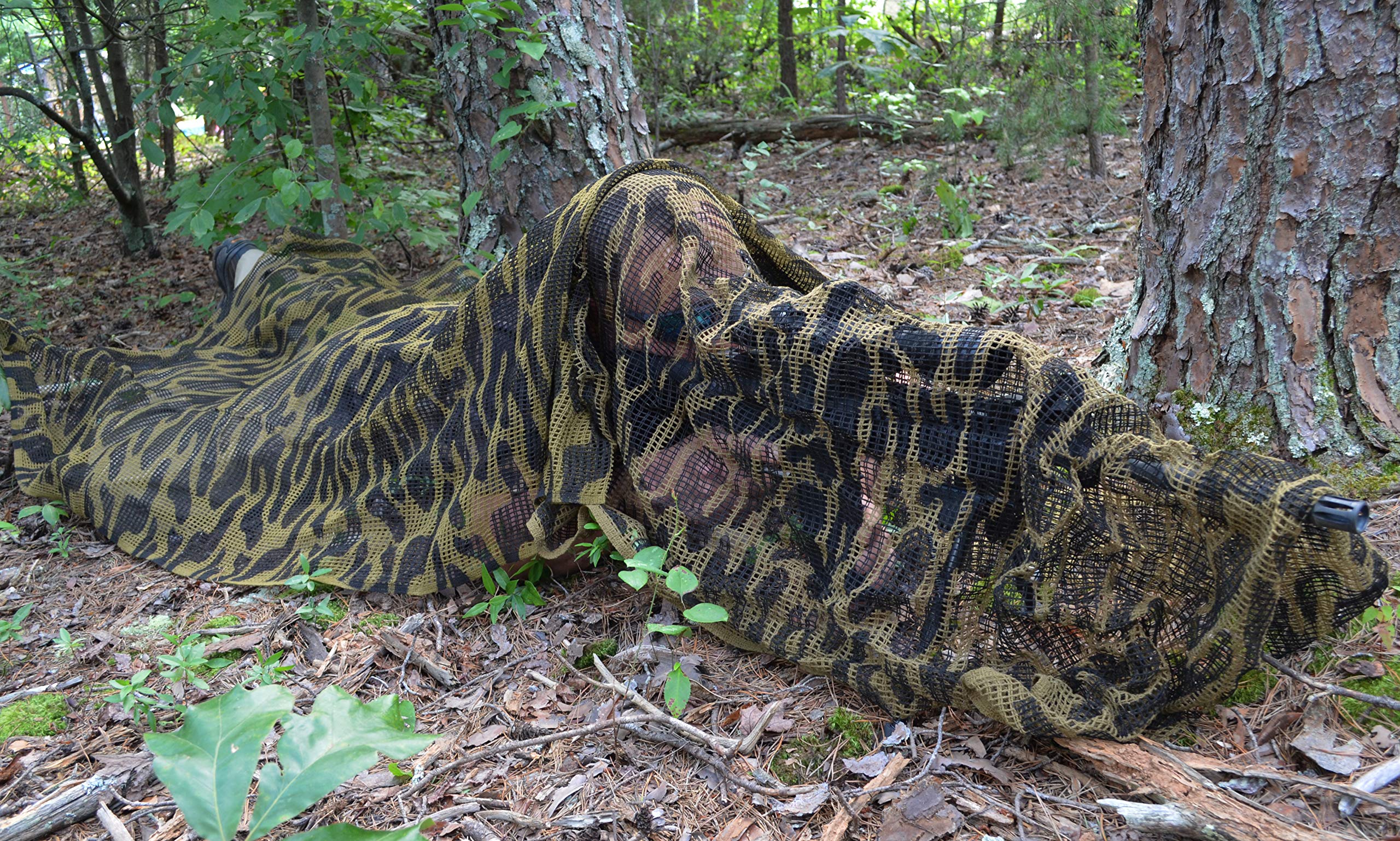 Rifle Sniper Veil Camouflage Netting Mesh Gun Wrap Material - Camo Patterns (2Pc Set) (Black/DE Multicam)