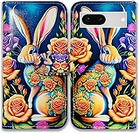 Vista 31 de Pixel 7a - Funda de piel con tapa y función atril para Google Pixel 7a, diseño de flores y mariposas azules