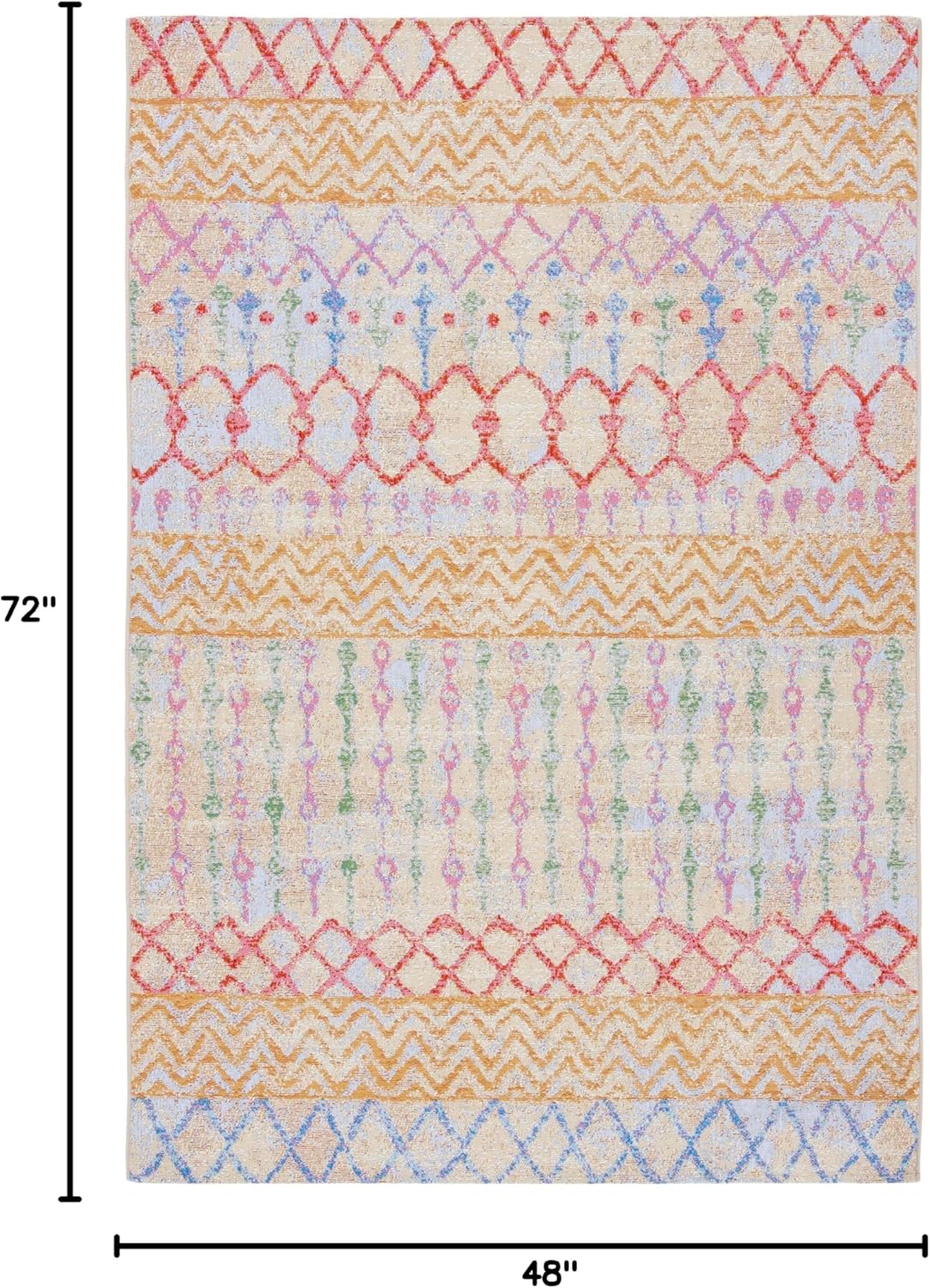 SAFAVIEH Summer Collection 4' x 6' Gold / Blue SMR497D Boho Indoor/-Outdoor Non-Shedding Easy-Cleaning Patio Backyard Porch Deck Mudroom Accent-Rug