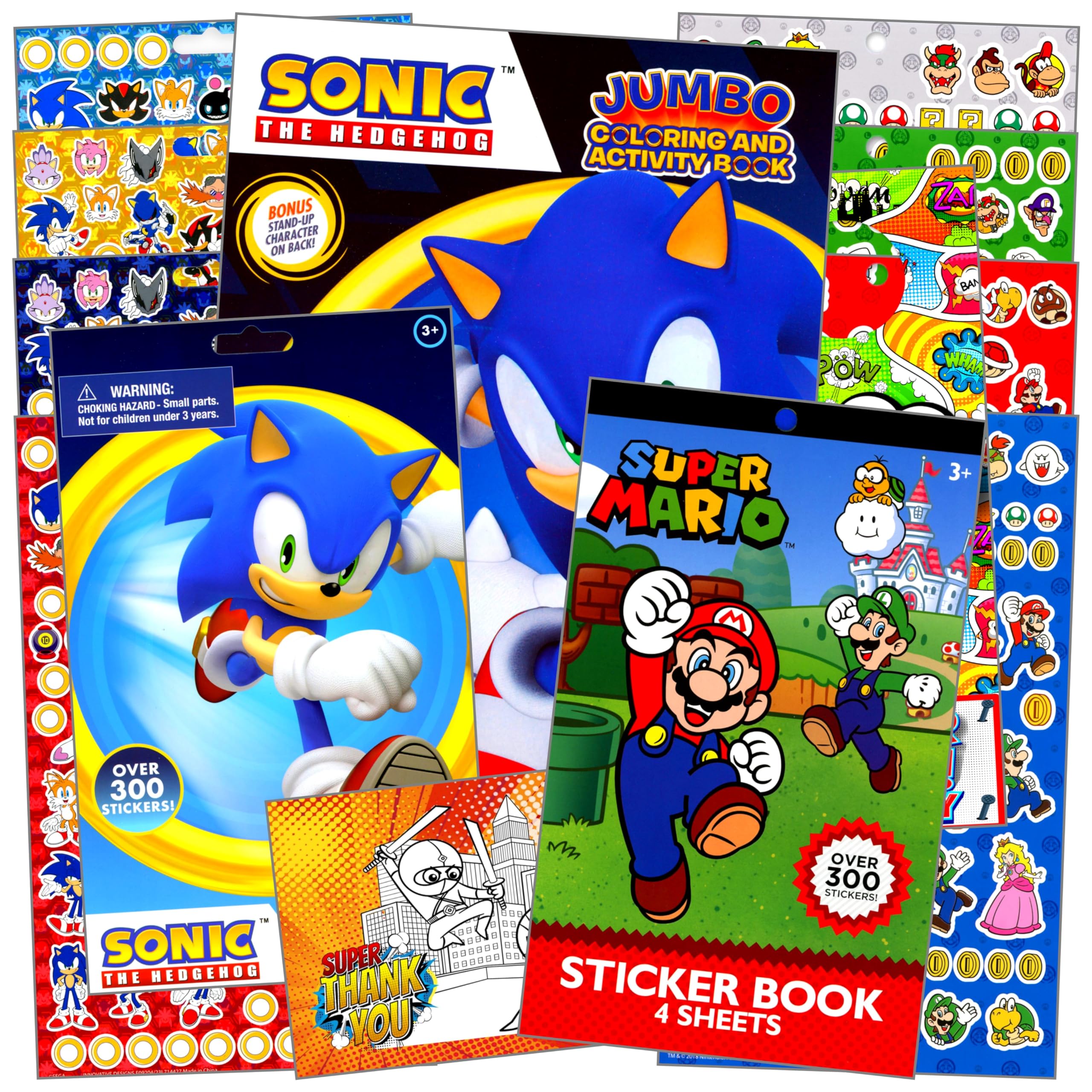 Stickerland Sonic Coloring Book Stickers Set for Kids Bundle Includes Super Mario Sticker Sheets, Reward Stickers, and More (Sonic)