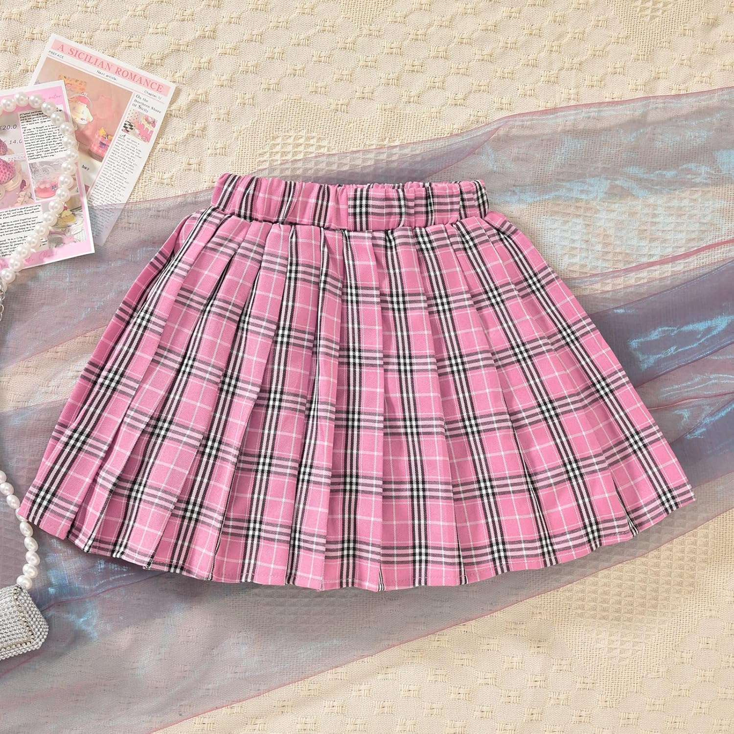 Girls 3 Piece Skirt Set Cami Crop Tops Pleated Skirt with Button Shirts Size 6-12 - Image 8